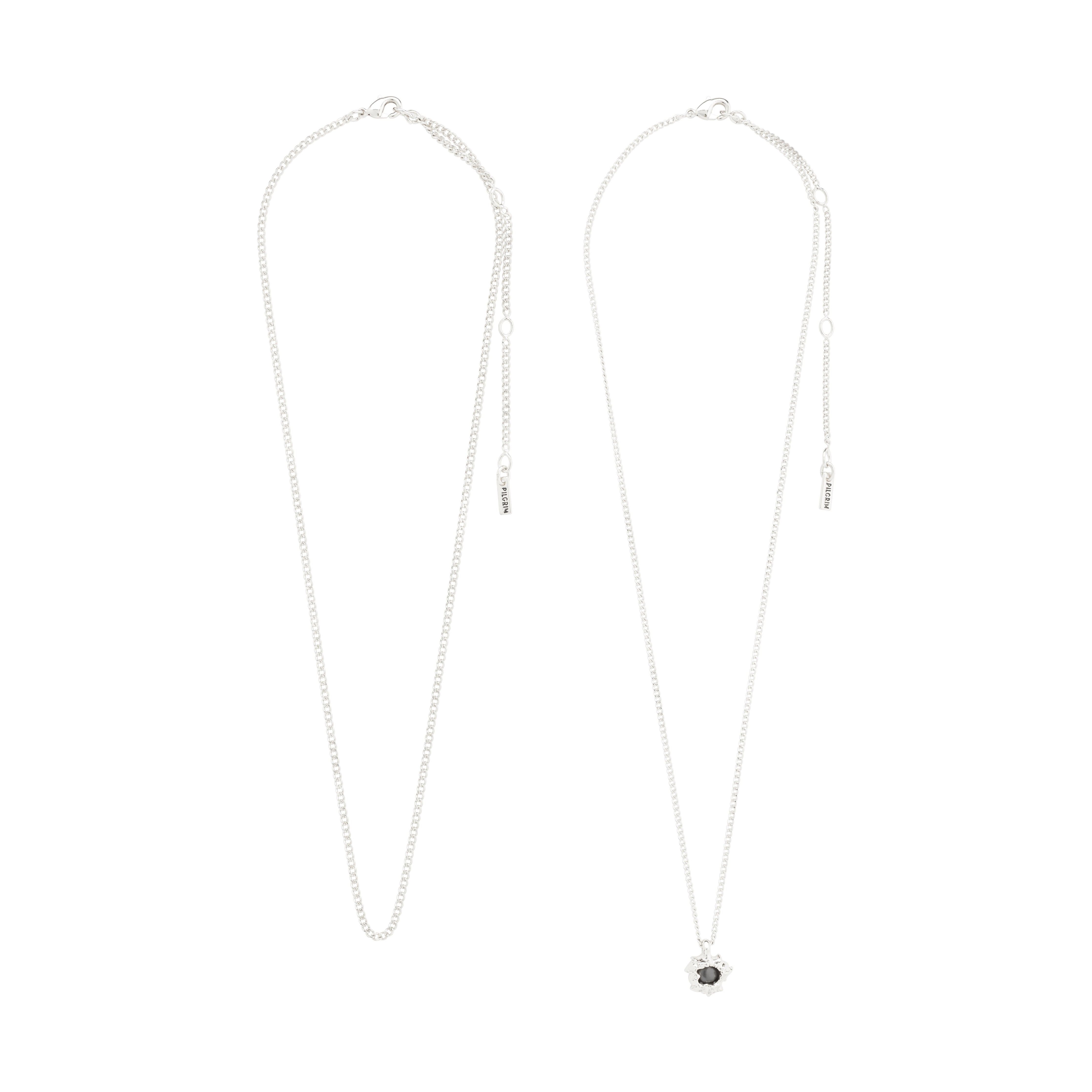 ACT necklace 2-in-1 silver-plated, featuring two separate curb chains with a black Agate pendant in a silver-plated setting, adjustable for customizable styling.