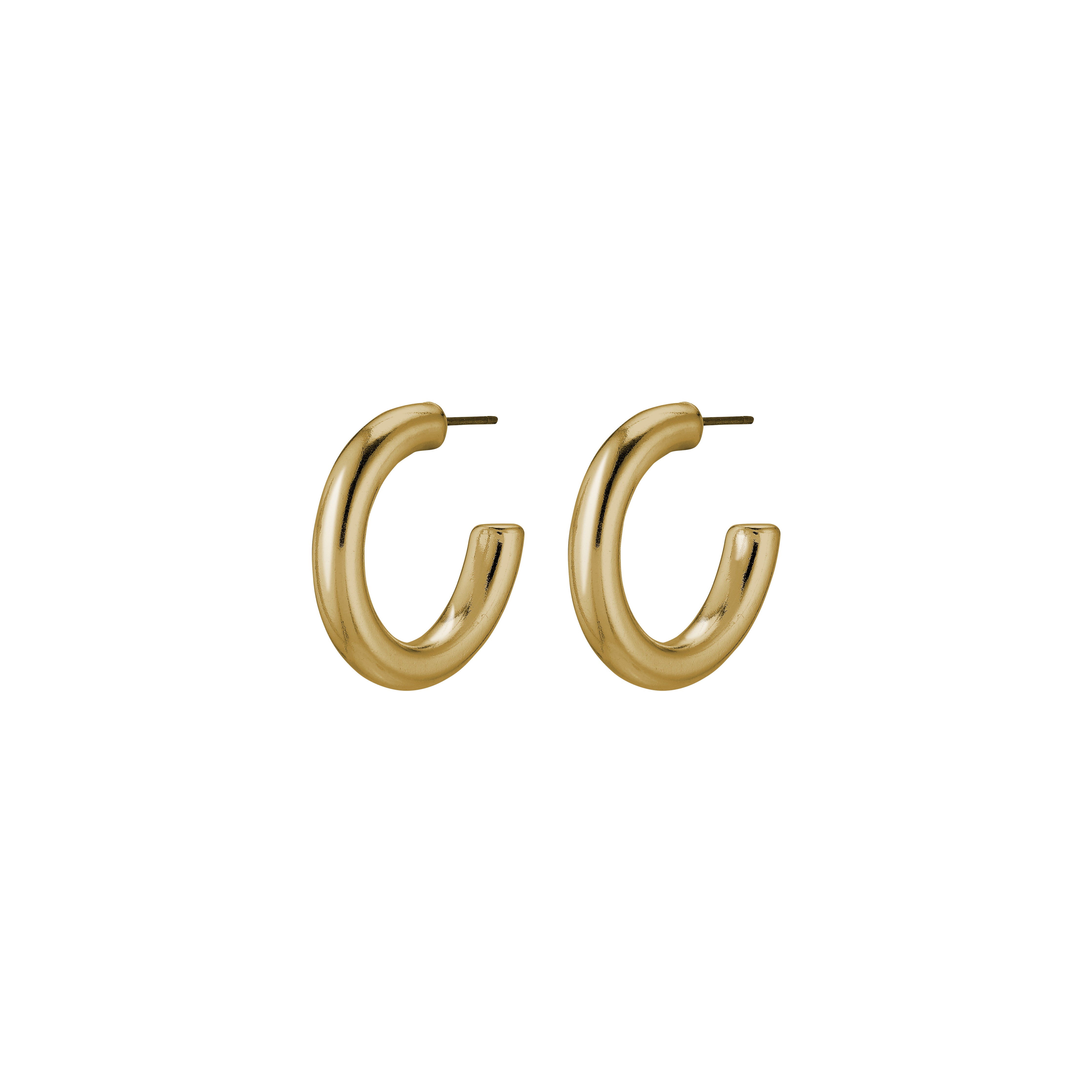 DOLAG earrings gold-plated, smooth chunky hoops from Pilgrim's stylish line, perfect for versatile wear. Elegant and shiny, also available in rose gold or silver.