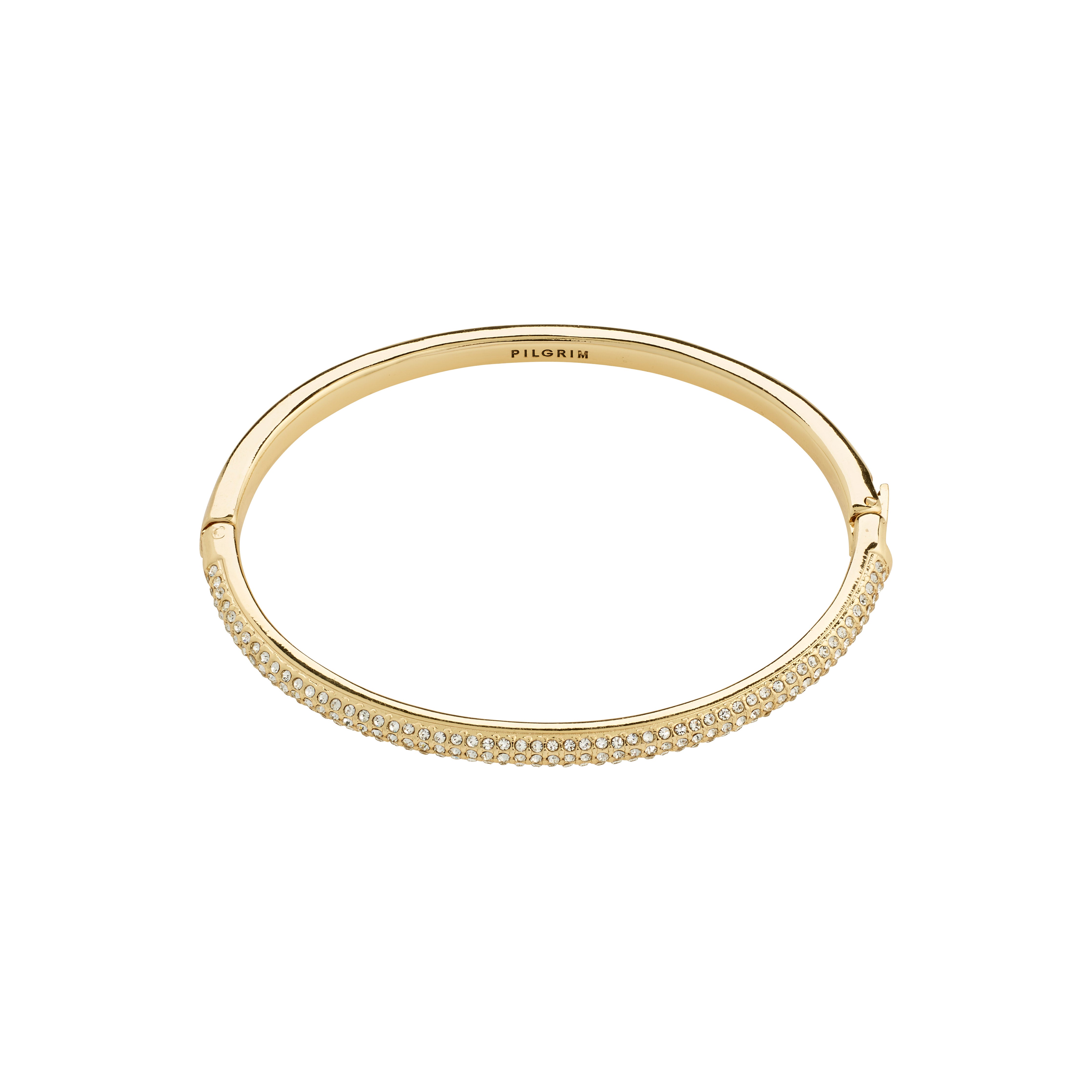 FOCUS bangle gold-plated with Preciosa crystals, featuring a scandi-style elegance and eco-friendly design, perfect for adding glam to cozy outfits.