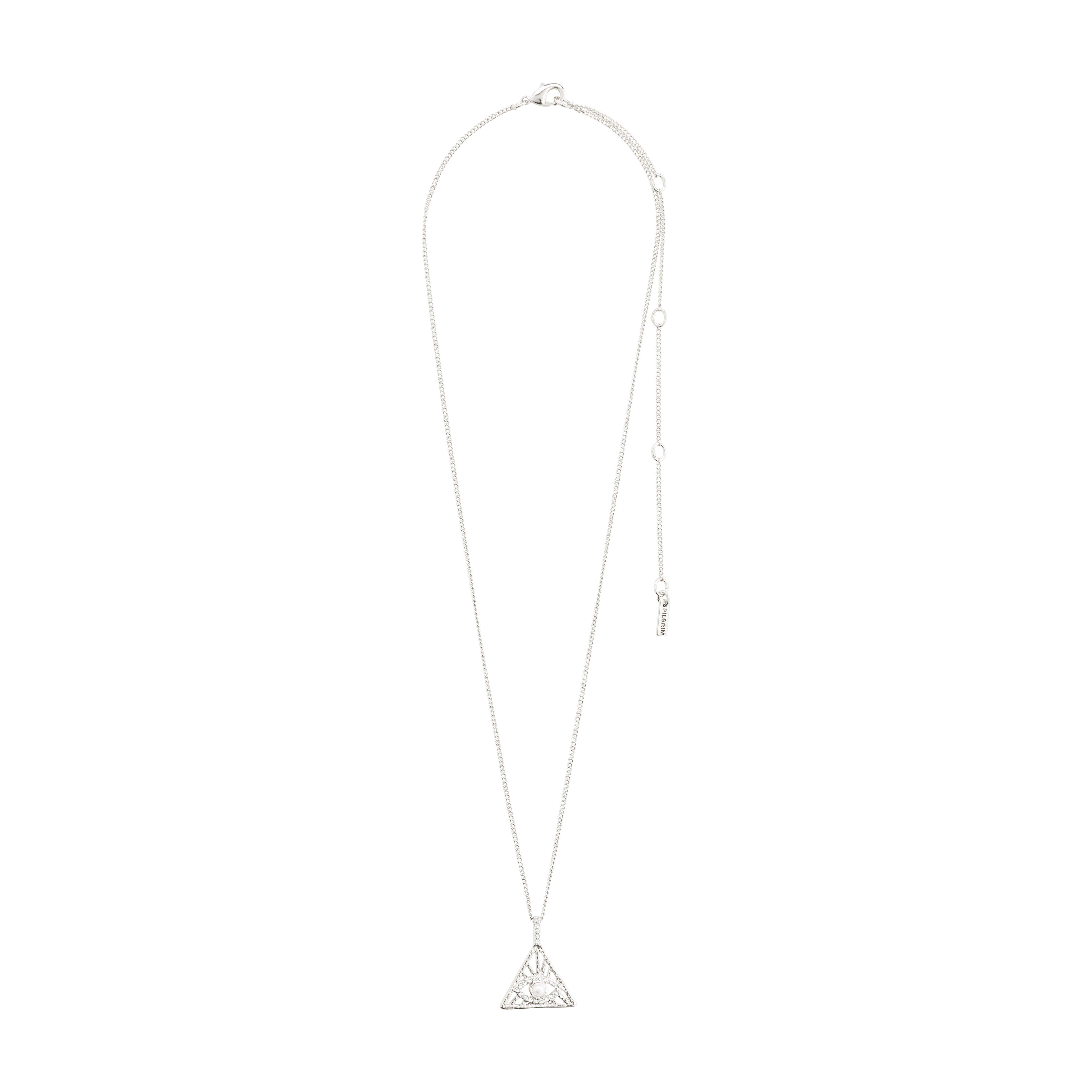 FOCUS necklace silver-plated featuring a triangular pendant adorned with shimmering Preciosa crystals on an adjustable chain, reflecting luxurious bohemian style.
