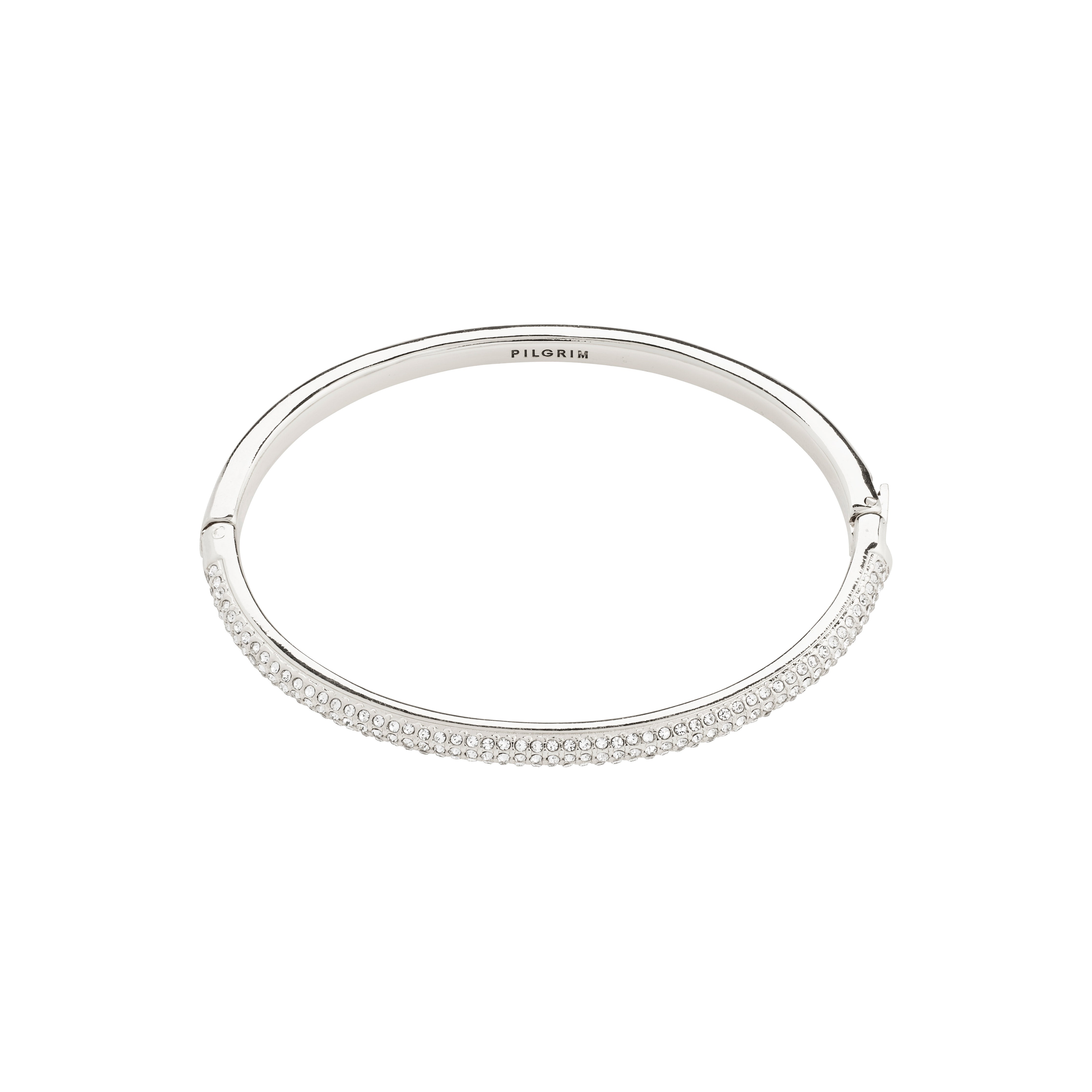 FOCUS bangle silver-plated with sparkling Preciosa crystals, showcasing Scandinavian elegance and style. Features an easy-to-use click clasp, crafted from 94% recycled materials.