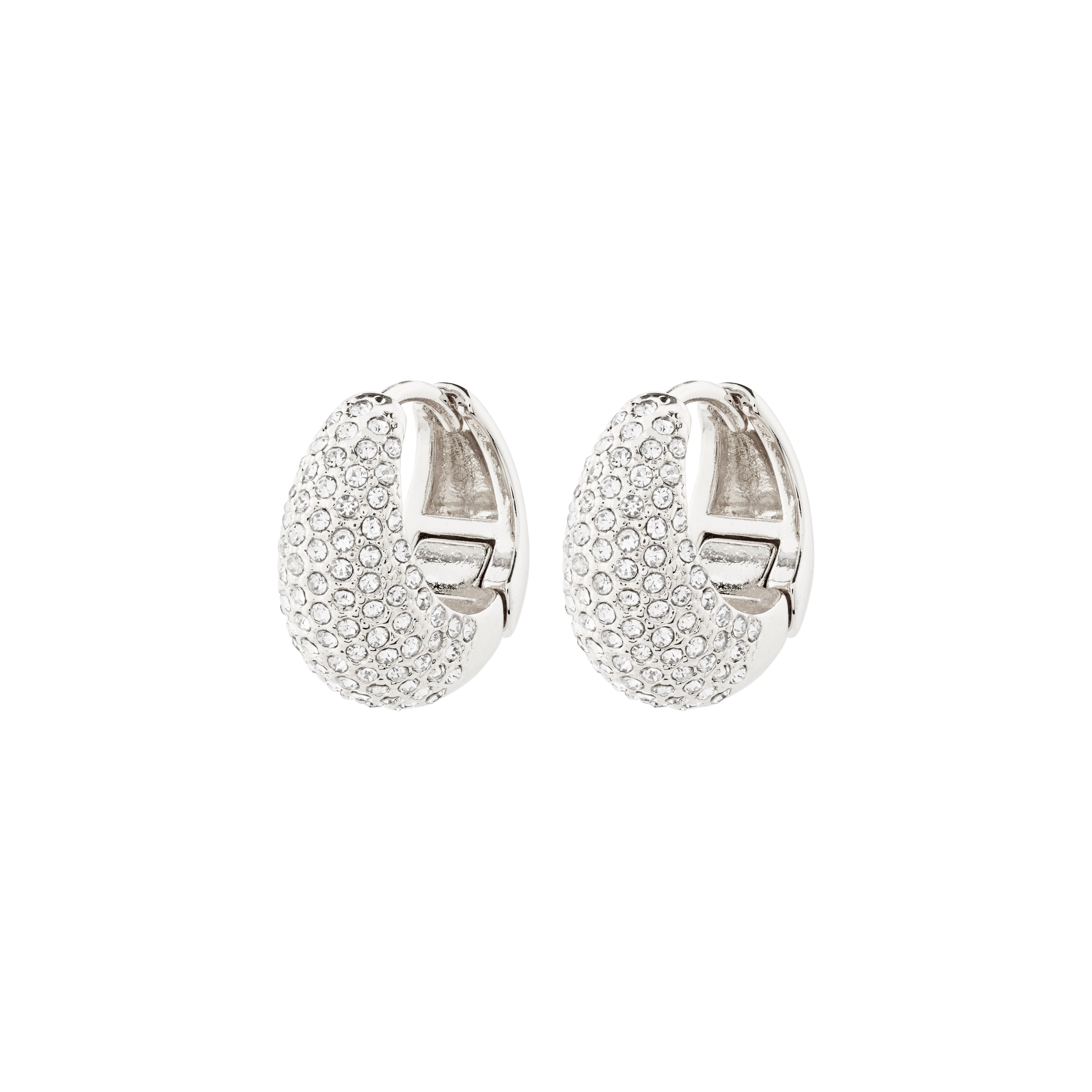 FOCUS crystal earrings, silver-plated with sparkling Preciosa crystals, feature a chunky design and click clasp, offering a luxurious, eco-friendly touch from Pilgrim.