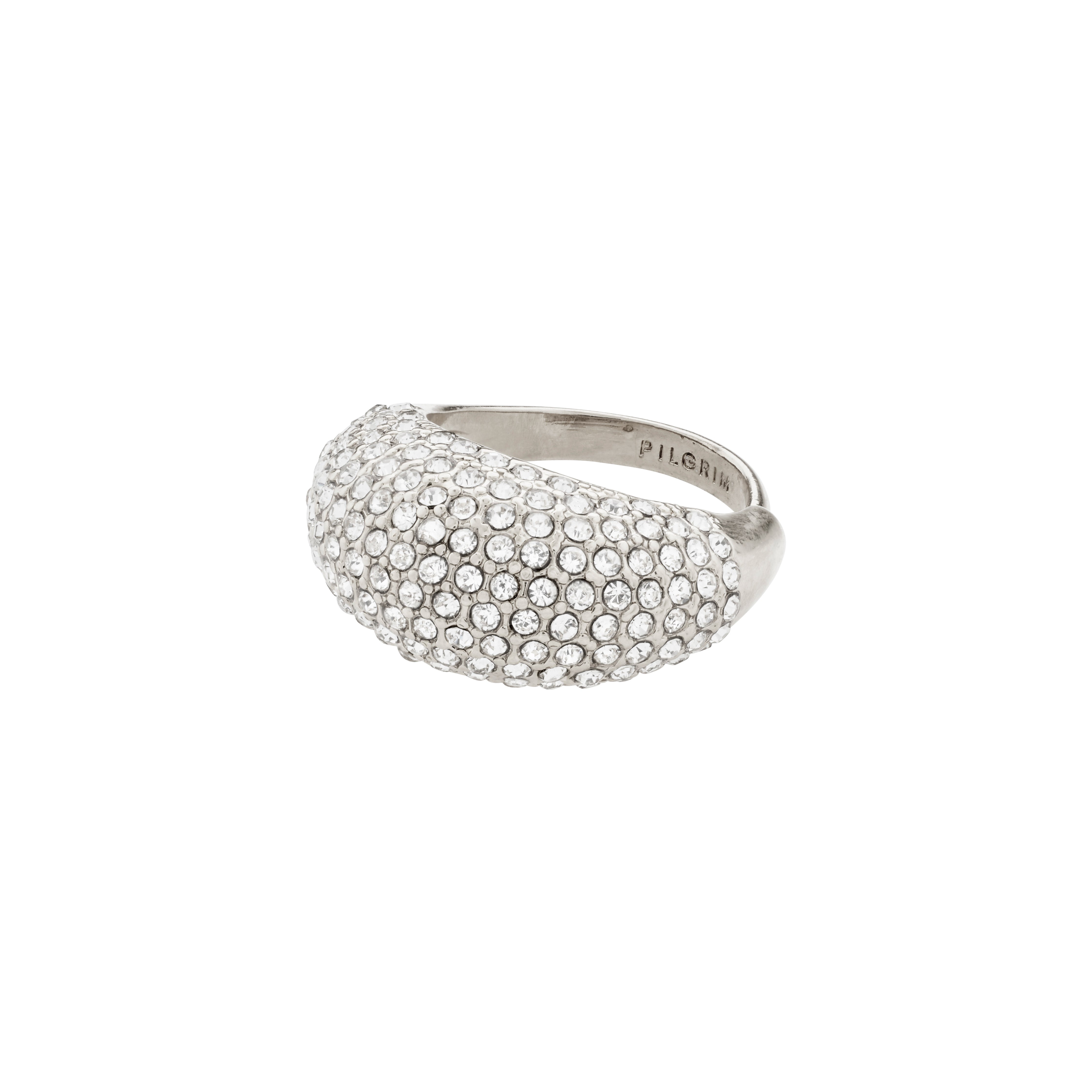 FOCUS crystal ring silver-plated, featuring a chunky silhouette adorned with shimmering Preciosa crystals, offering an adjustable fit for a glamorous, high-class look.