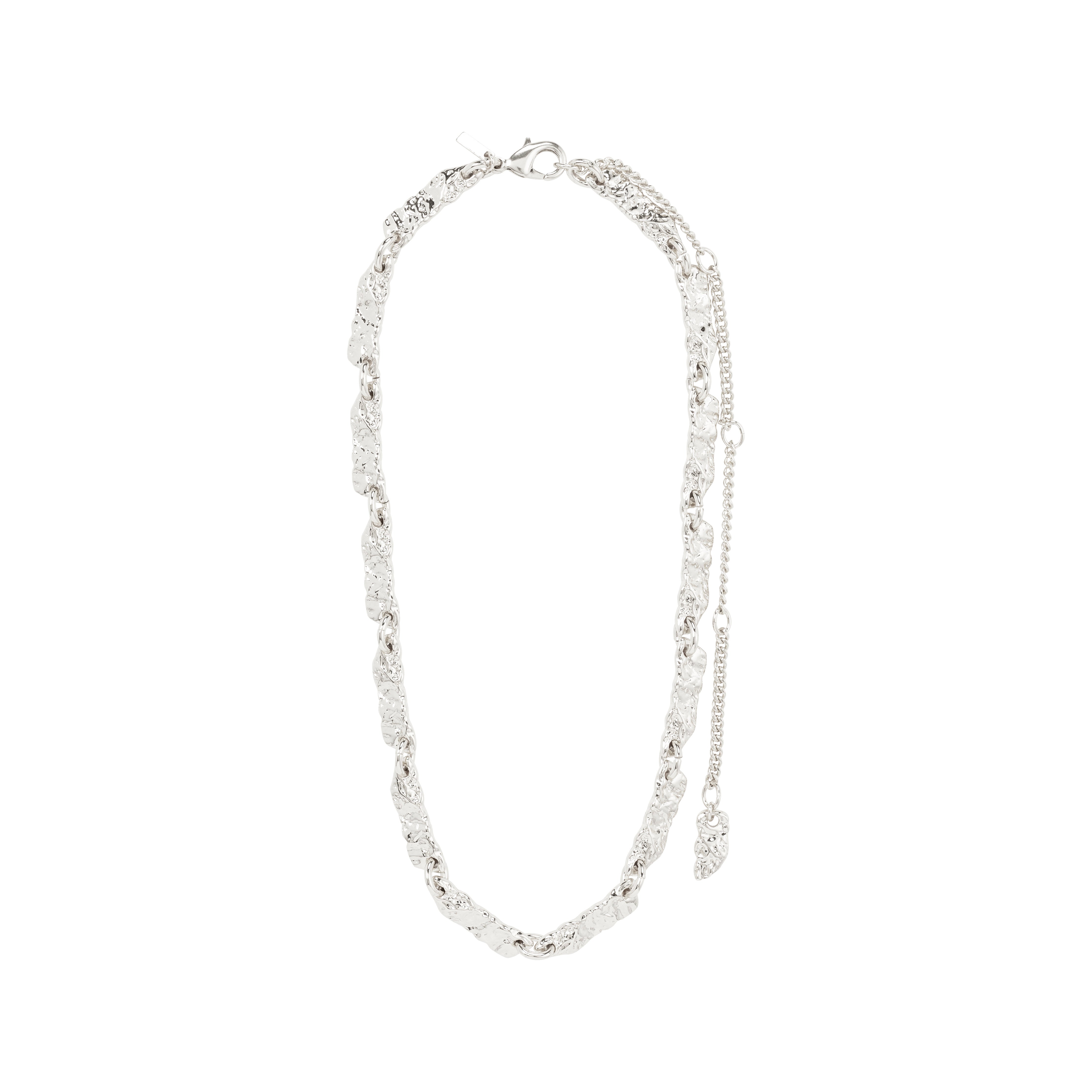 INSTANT necklace silver-plated with intertwined textured and delicate chains, featuring a lobster-claw clasp and extender for adjustable length. Made from 99% recycled materials by Pilgrim.