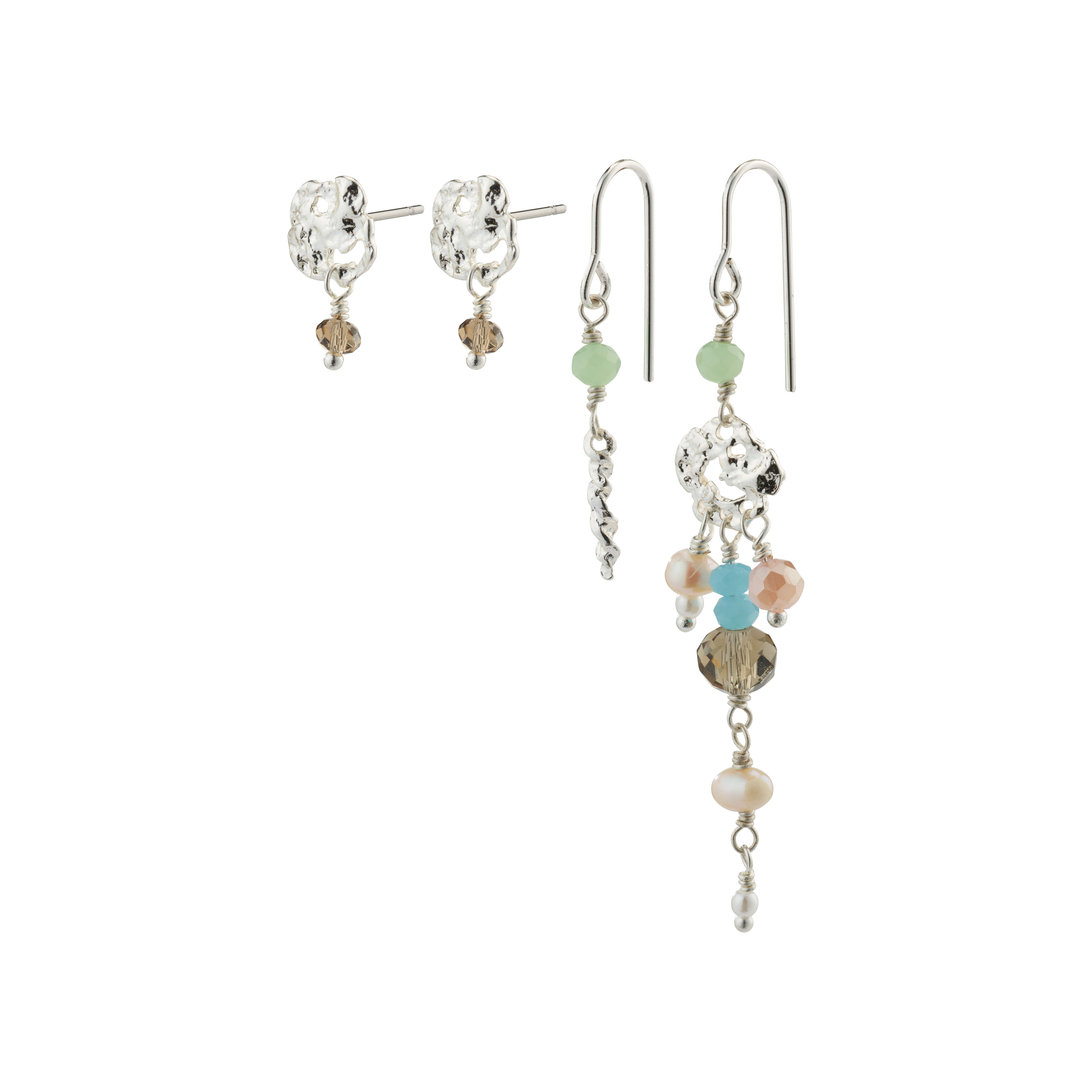 SMILE earrings 2-in-1 set silver-plated, featuring colorful pearl beads and silver studs, perfect for mixing and matching a boho-inspired look.