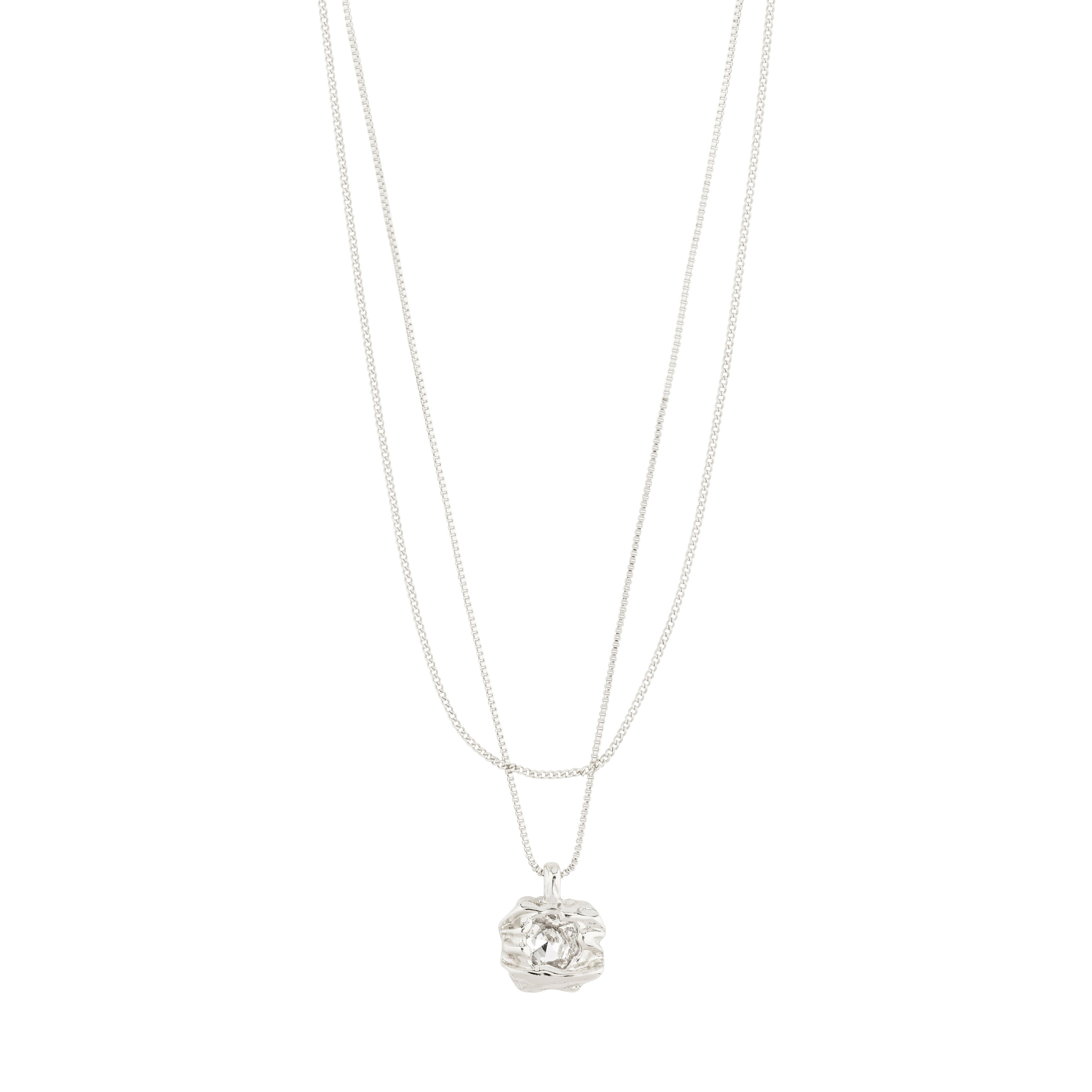 FEEL necklace 2-in-1 set silver-plated featuring a box chain with Preciosa crystal pendant and a slim curb chain, designed for versatile styling.