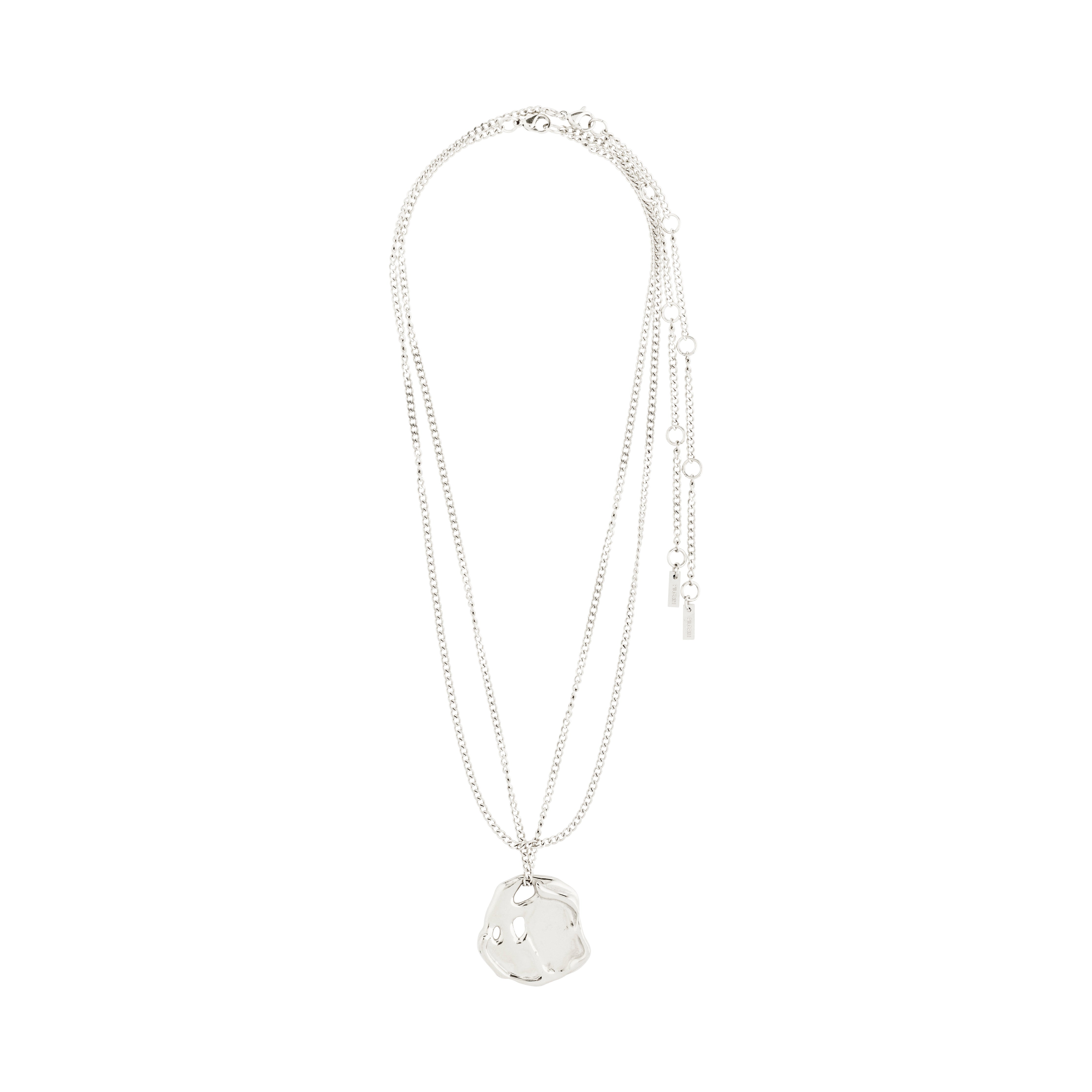 DAWN necklace, 2-in-1 set, silver-plated, features a slim curb chain with an extension and a unique melting coin pendant, perfect for a layered look.
