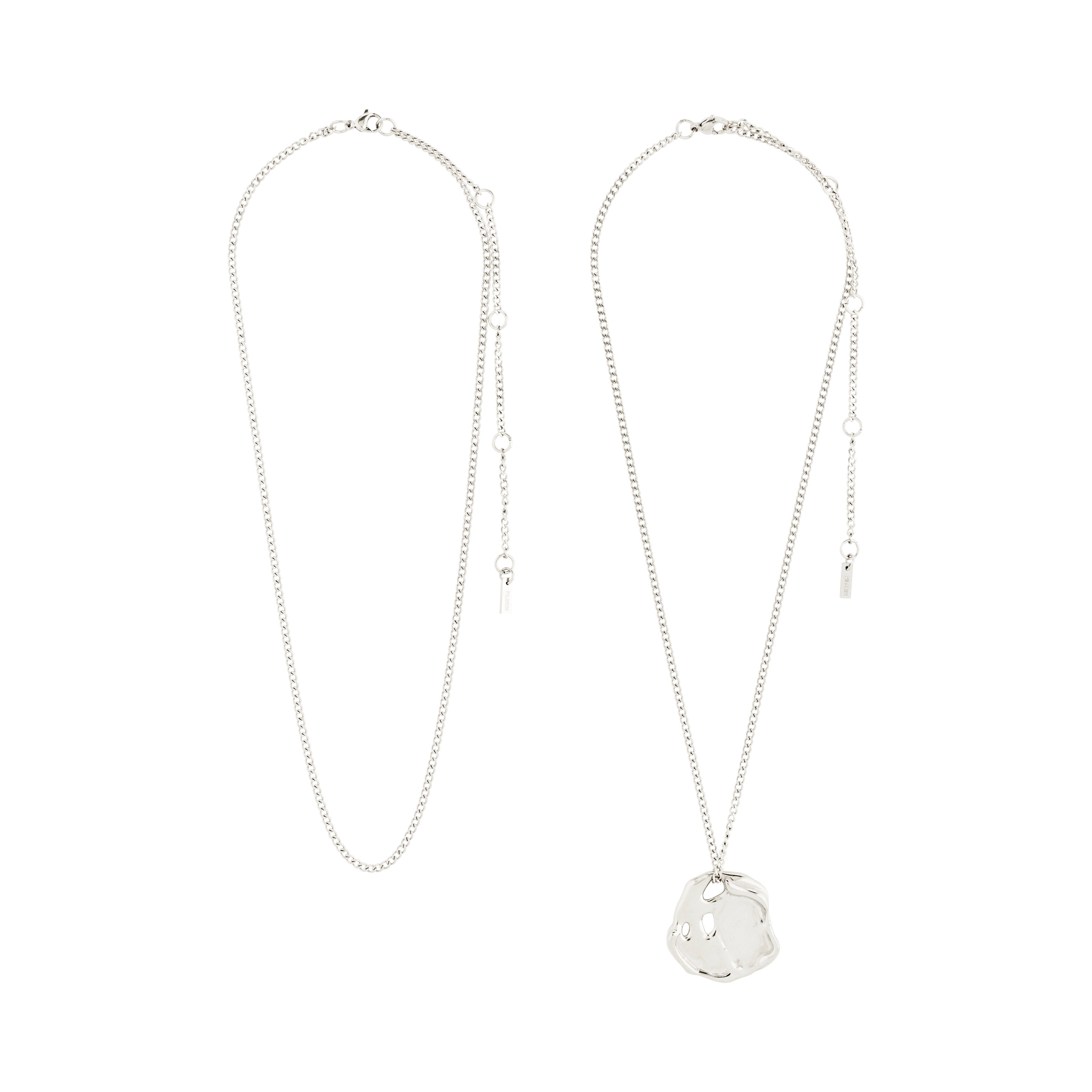 DAWN necklace, 2-in-1 set, silver-plated: Two silver chains with a unique coin pendant, combining sleek design and effortless luxury, from Pilgrim's DAWN collection.