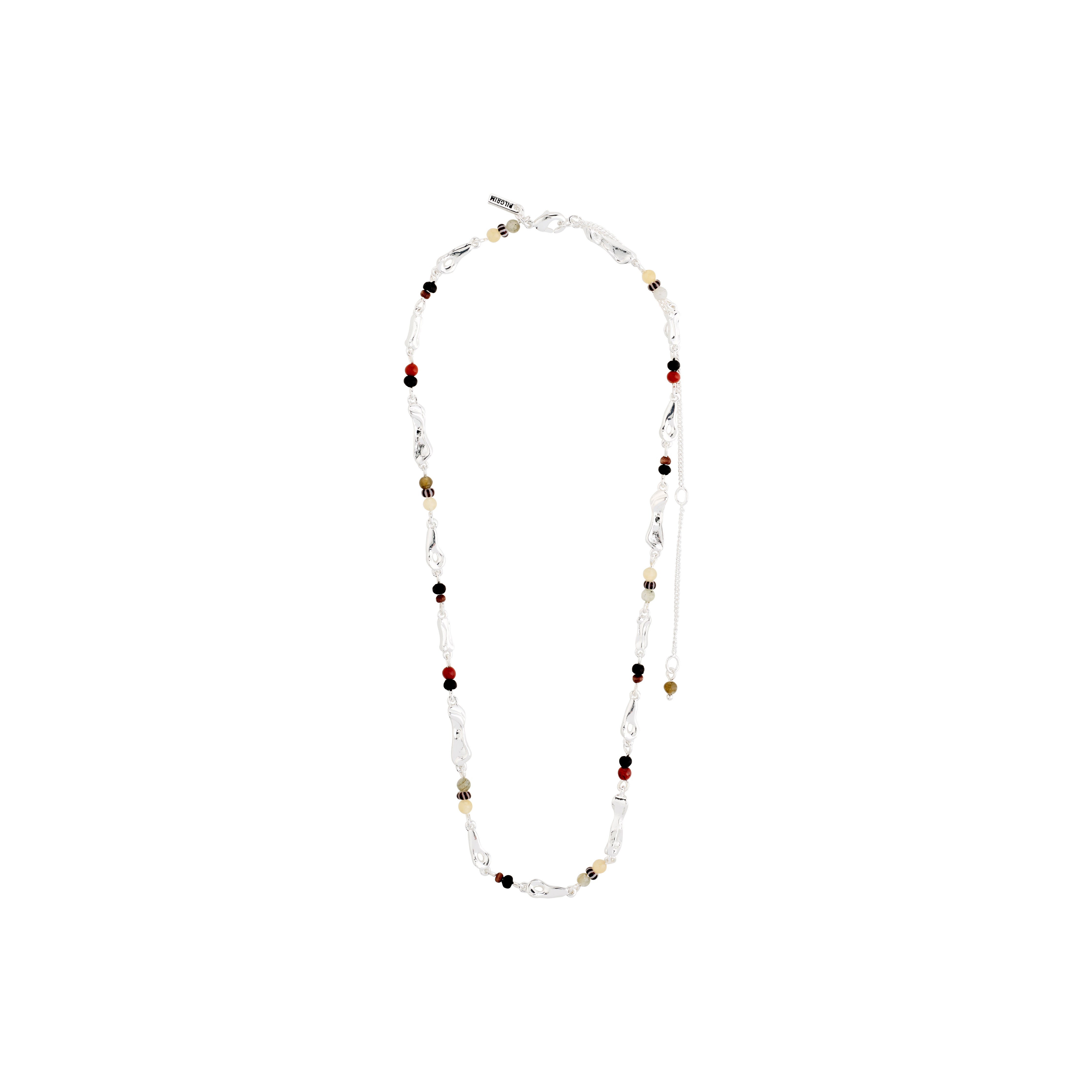DAWN necklace with multicolored beads, silver-plated pendants, pearls, and semi-precious stones, reflecting summer's vibrant energy. Perfect for Pilgrim's trendy, boho style.