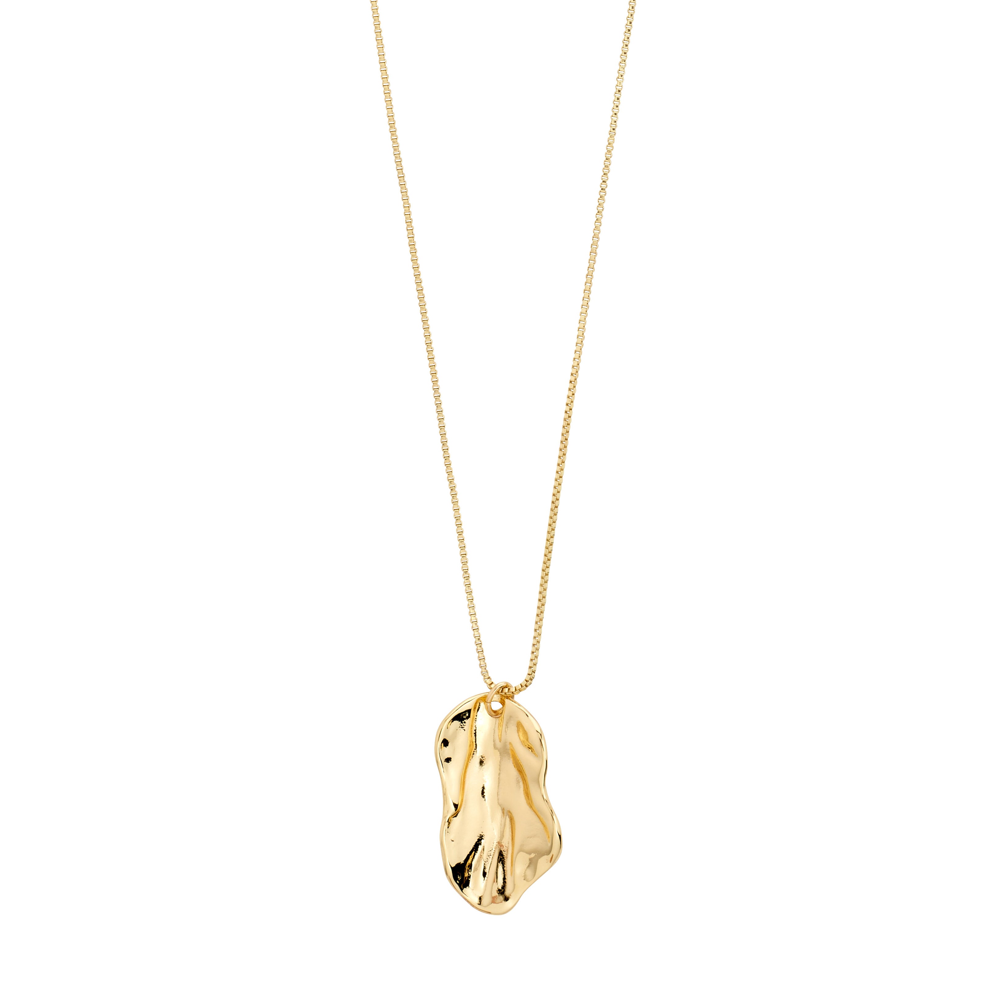 ECLIPSE necklace gold-plated from Pilgrim, featuring a slim curb chain with an organic leaf pendant and wavy finish for a trendy, handcrafted look.
