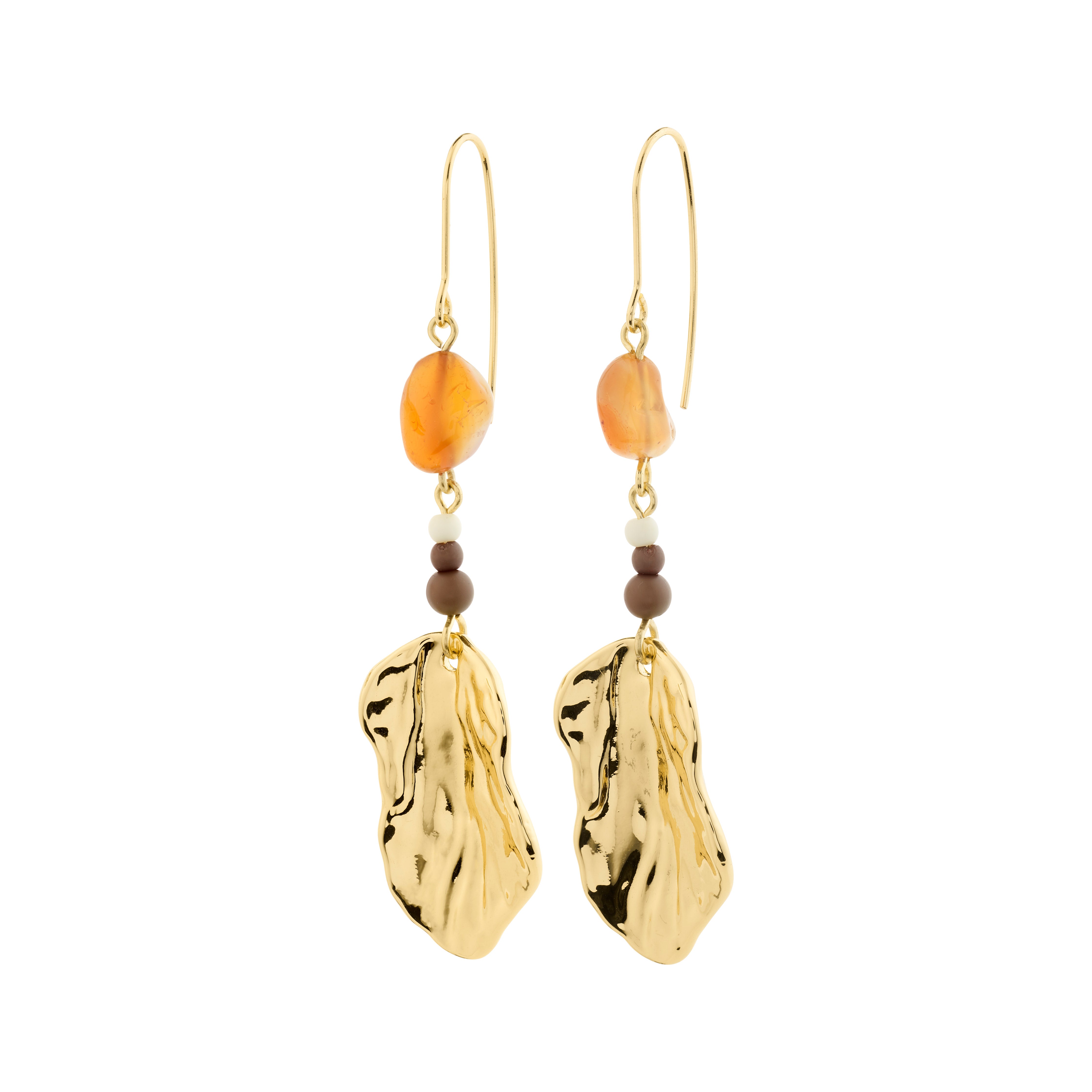 Gold-plated ECLIPSE earrings featuring organic, wavy pendants with semi-precious red Agate stones, capturing nature-inspired elegance and style from Pilgrim.