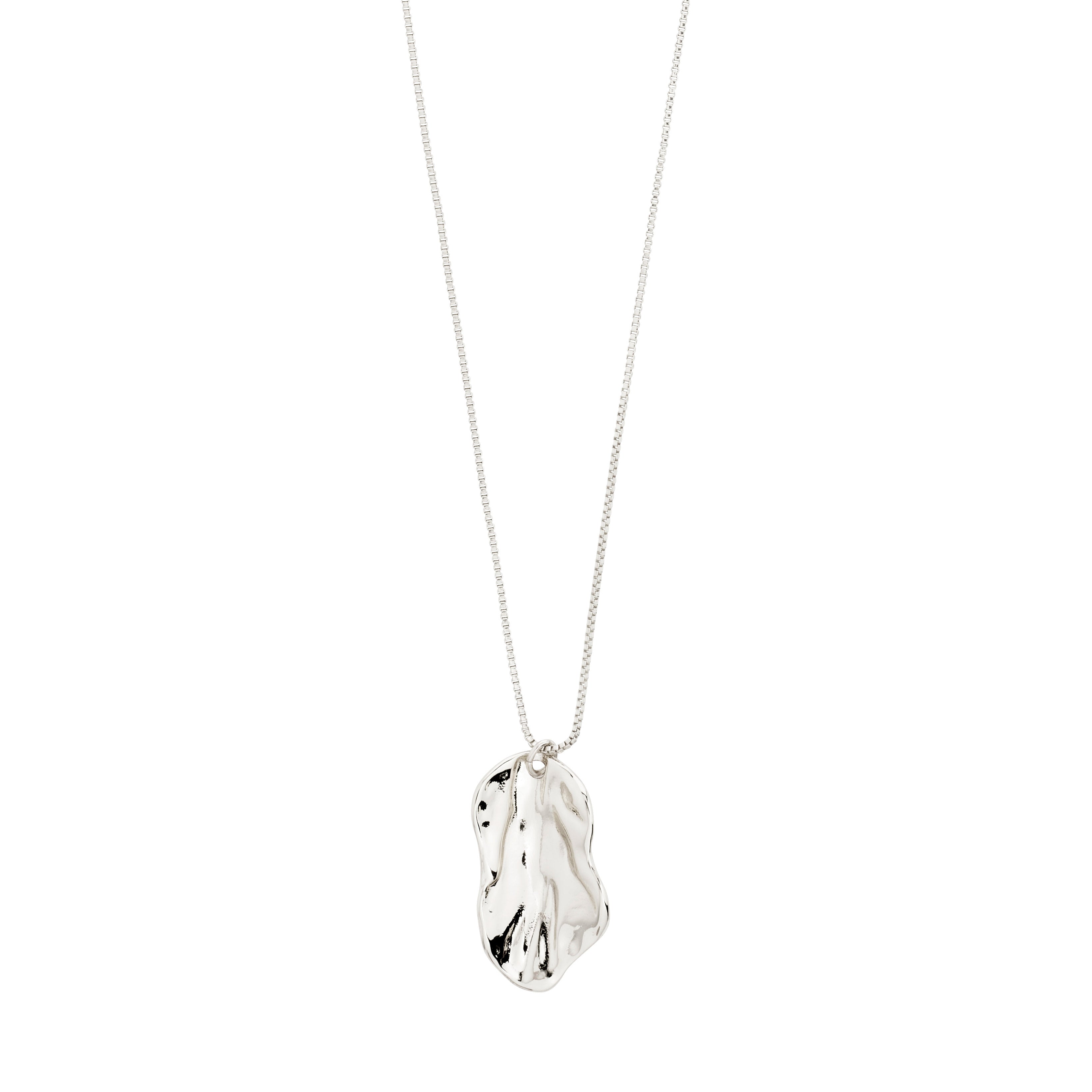 ECLIPSE necklace silver-plated, featuring a slim curb chain with an organic wavy leaf pendant, crafted from 99% recycled materials.