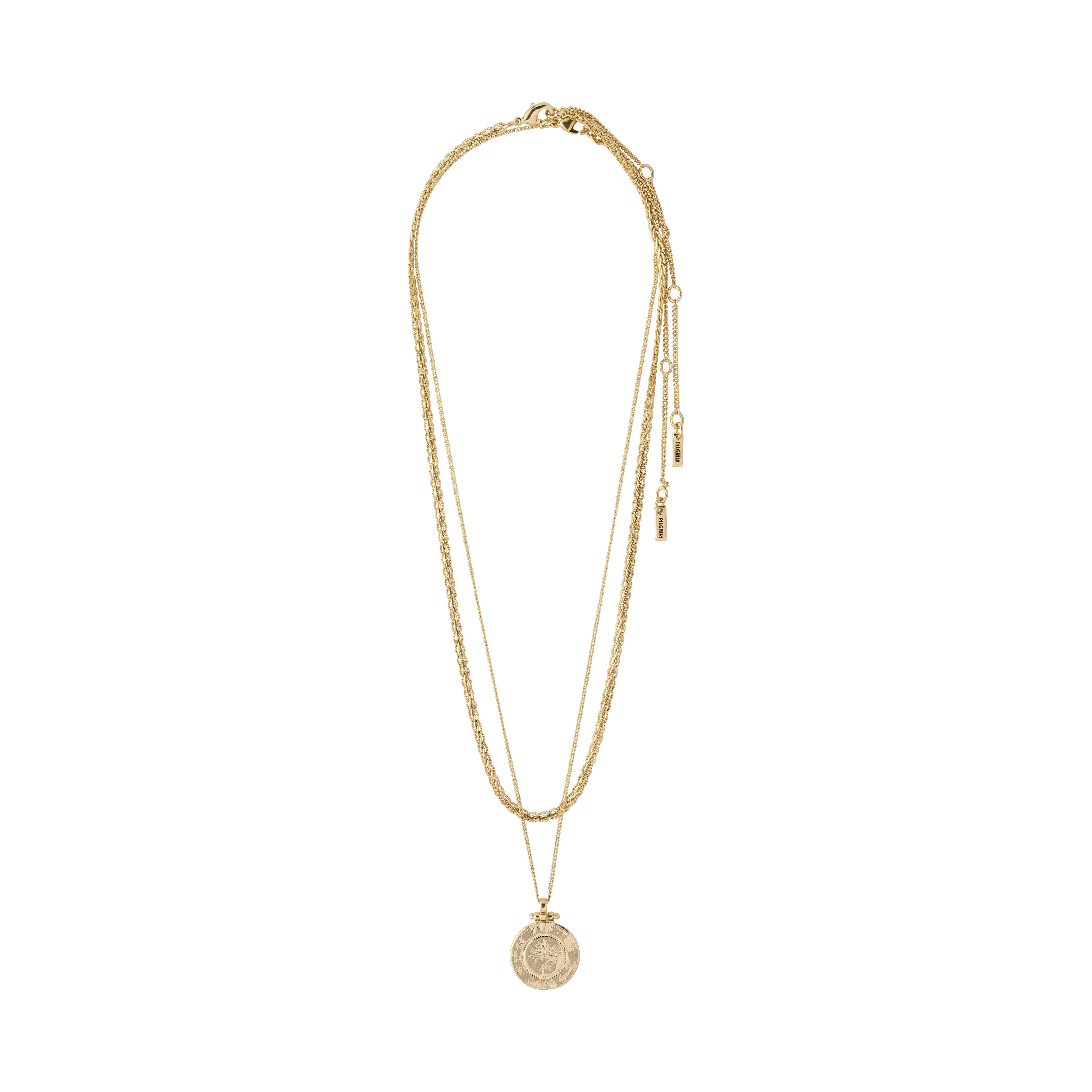 NOMAD 2-in-1 coin necklace gold-plated, featuring two layered chains with a coin pendant, perfect for creating a stylish, versatile look.
