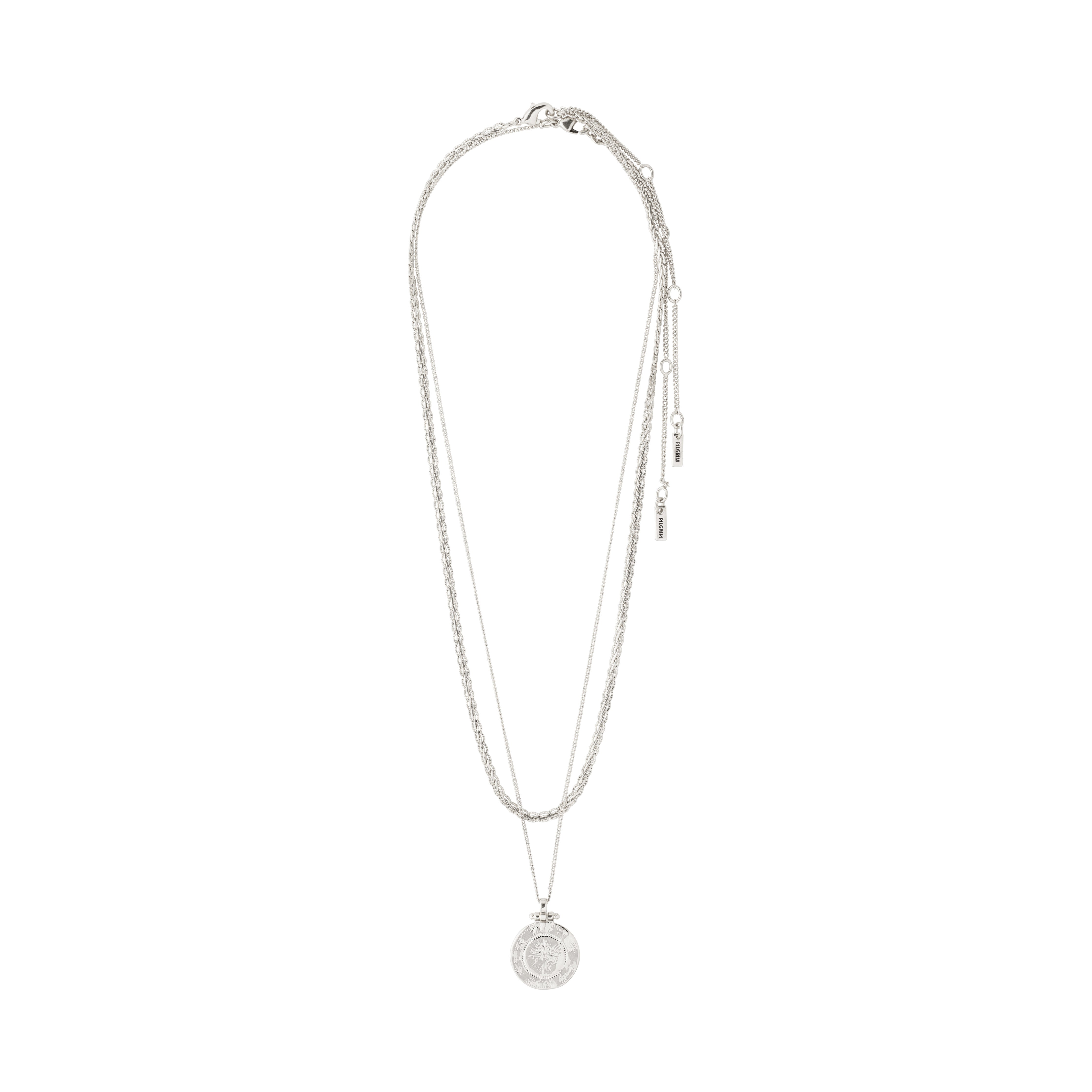 NOMAD 2-in-1 coin necklace silver-plated featuring layered silver-plated chains with coin pendants, offering a trendy, versatile style for everyday wear.