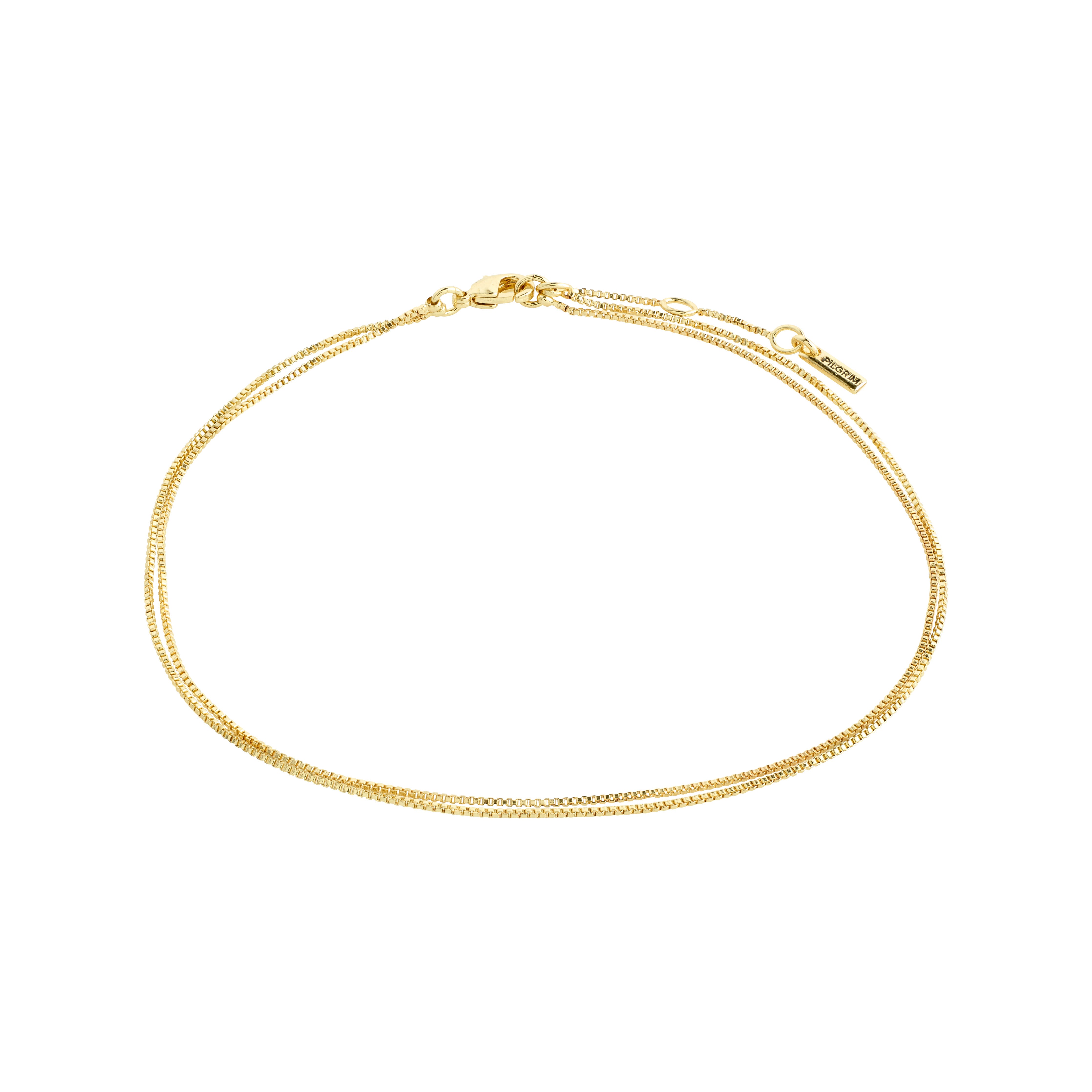 CARE ankle chain 2-in-1 gold-plated, featuring classic thin box chains, perfect for elevating any outfit with its recycled, sustainable design.