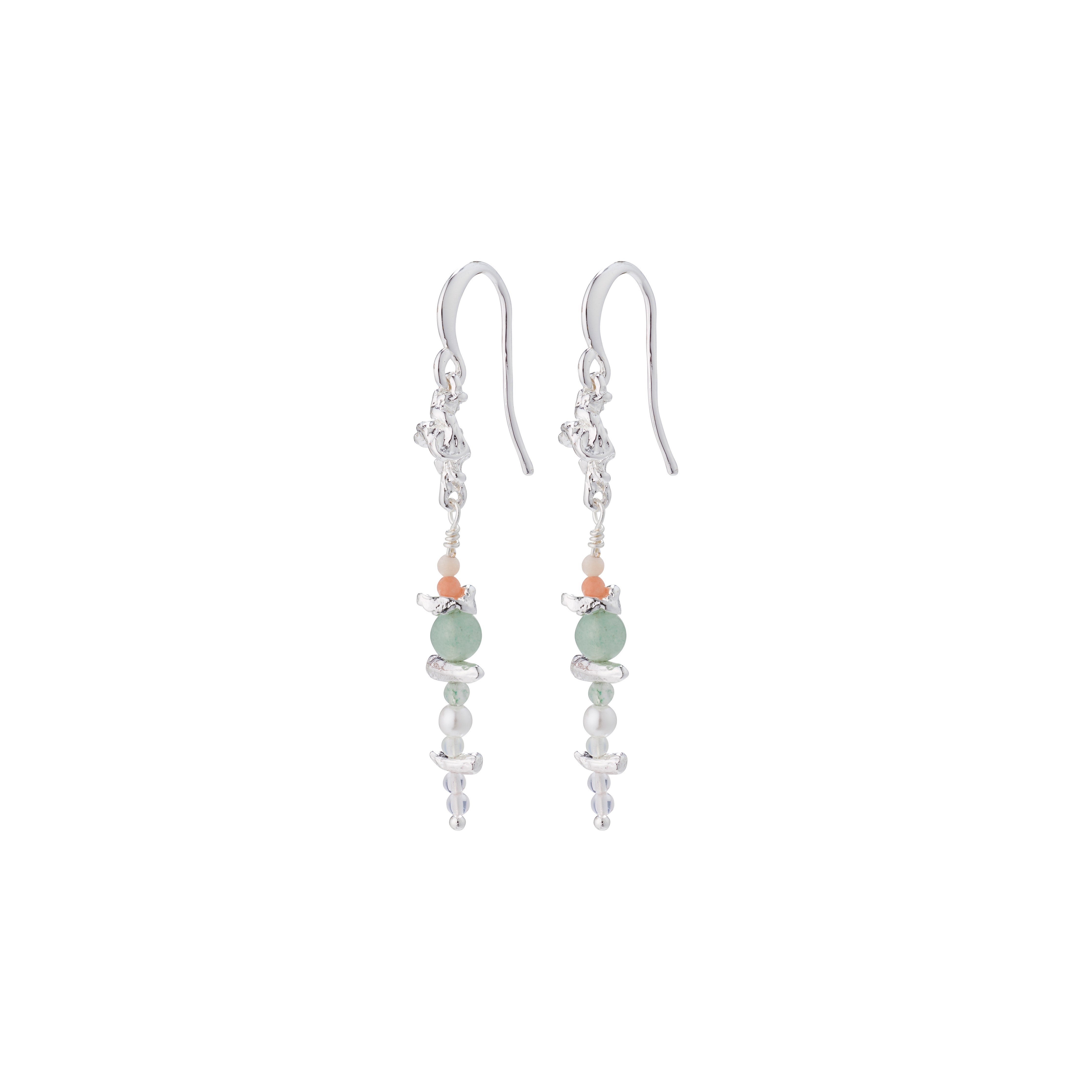 CLOUD earrings multi-coloured/silver-plated with semi-precious stones, featuring a dinosaur design, offering a boho vibe with Aventurine, New Jade, and Rose Quartz.