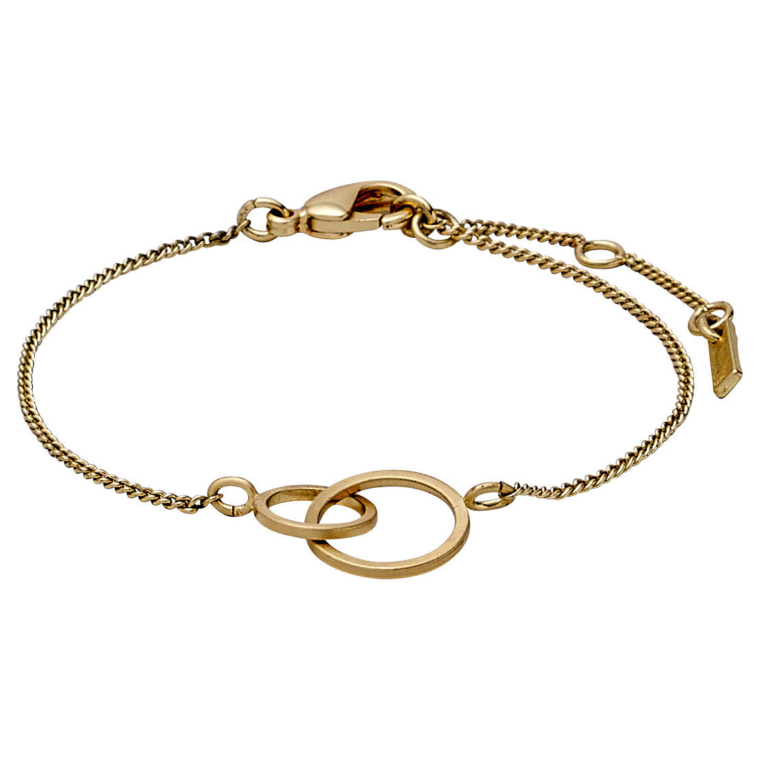 HARPER bracelet gold-plated featuring two intertwined rings on a chain, offering a classic yet trendy accessory for modern, style-conscious individuals.