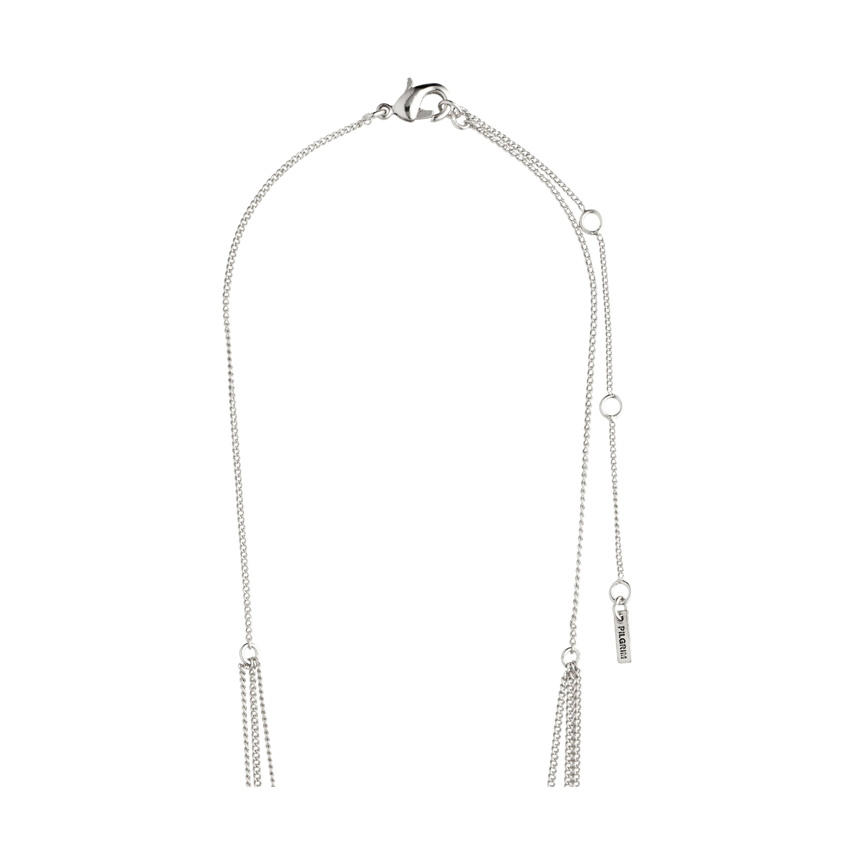 Silver-plated ARDEN 3-in-1 crystal necklace with tassels and rustic amulets, offering a unique, feminine, and ethnic-inspired design, perfect for a standout décolletage accessory.
