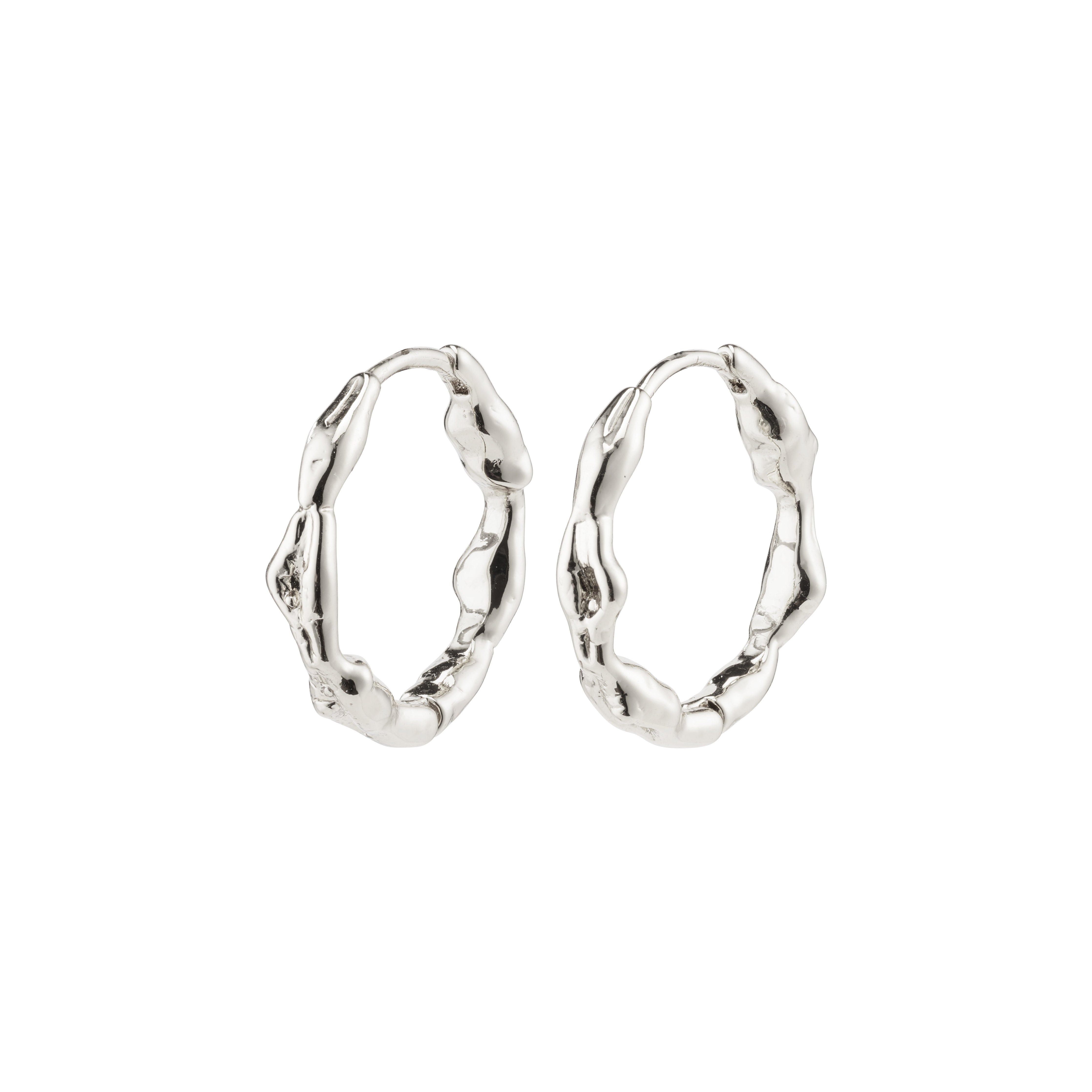 ZION organic-shaped medium silver-plated hoops featuring nature-inspired design, perfect for a boho-chic look.