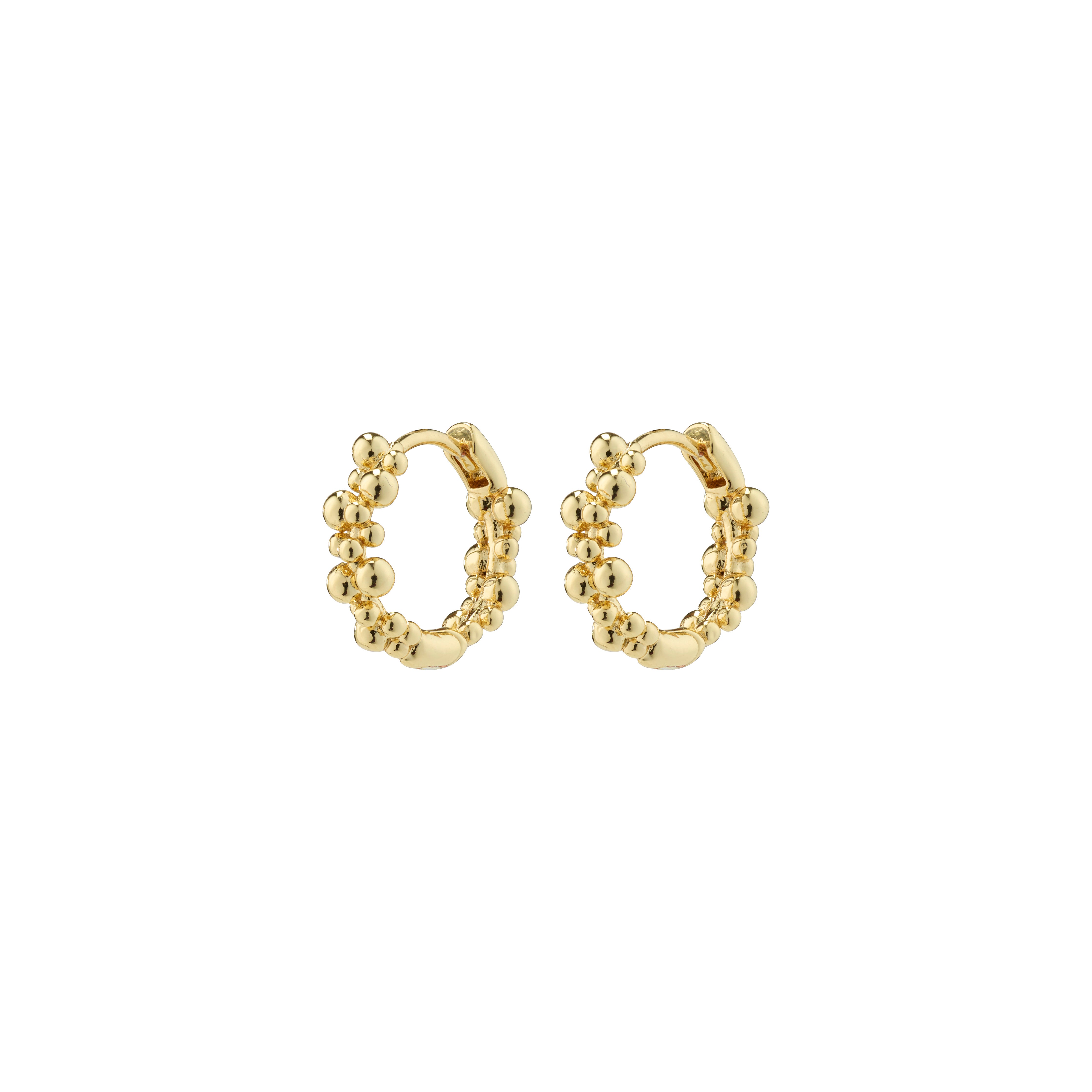 Gold-plated SOLIDARITY small bubbles hoop earrings with spherical designs in various sizes, offering a playful, stylish look. Made from 99% recycled materials.