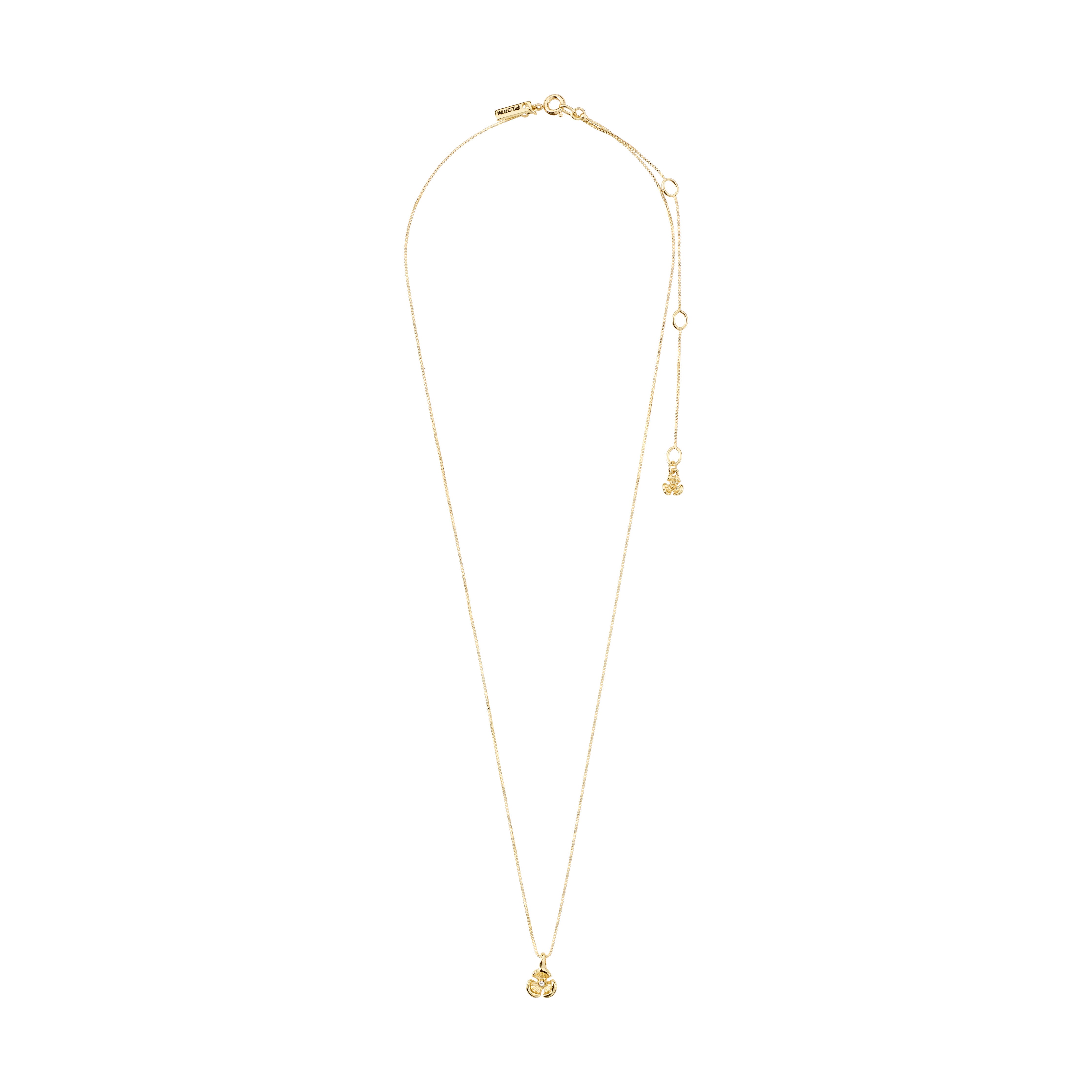 ECHO pendant necklace gold-plated with Preciosa crystal flower charm, 40 cm chain with 9 cm extension, embodying Nordic style and Pilgrim's history.
