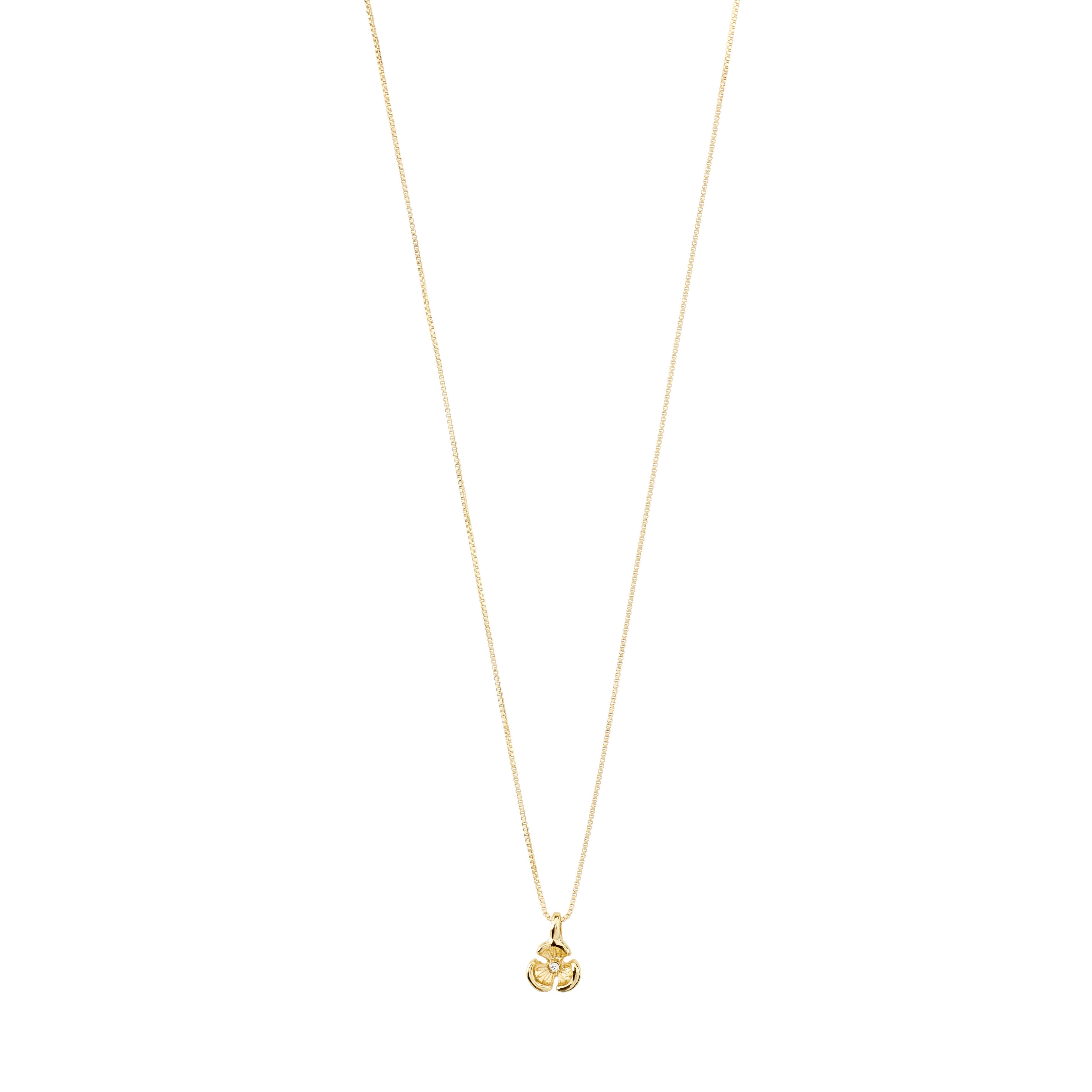 ECHO pendant necklace gold-plated, featuring a flower pendant with a central Preciosa crystal. A classic Nordic-inspired design, crafted from 98% recycled material.
