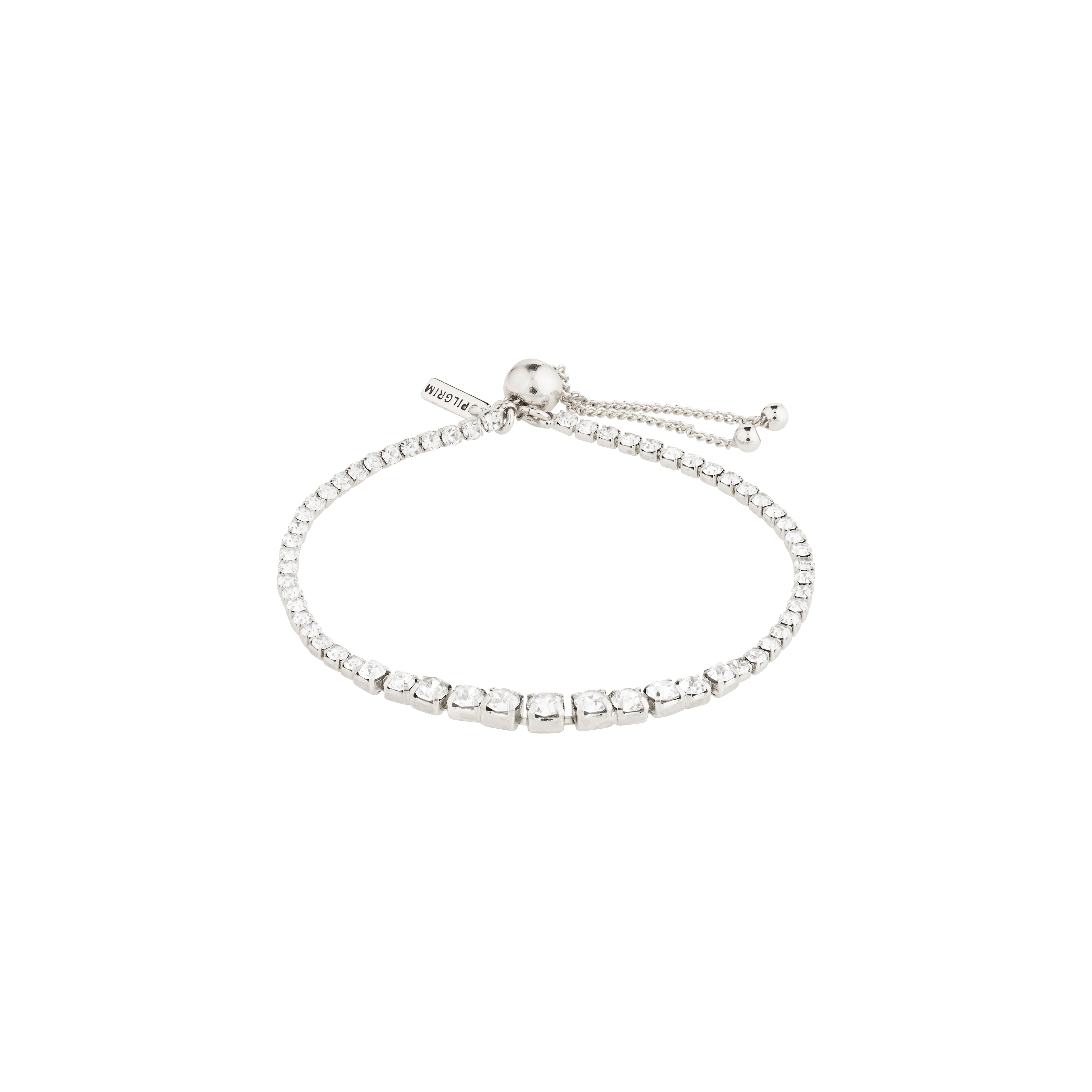 SKY bracelet, silver-plated, features sparkling Preciosa crystals and an adjustable slide lock for a chic, customizable fit, perfect for glam styling.