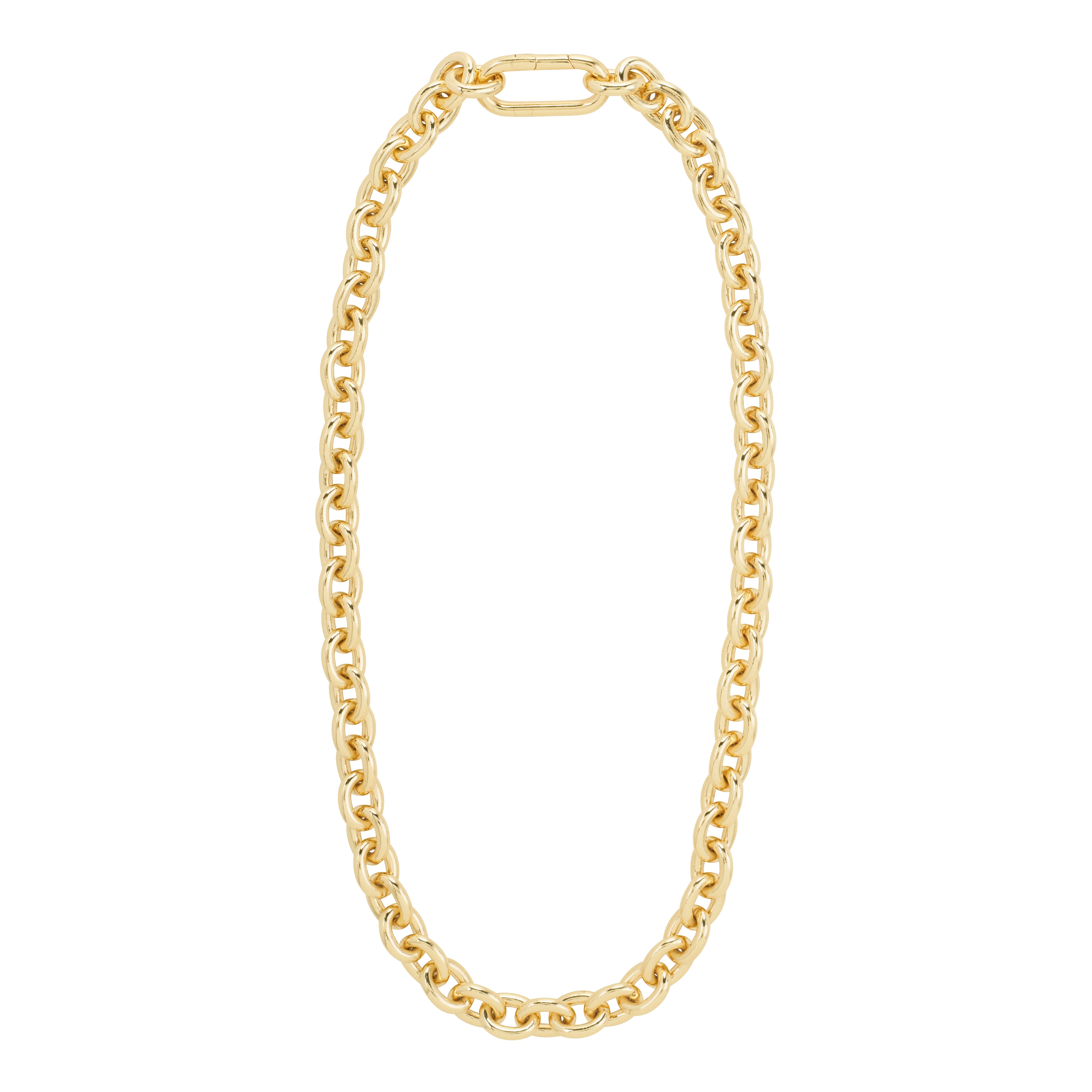 PHASE necklace gold-plated: A 48cm adjustable gold-tone link chain with a tubular carabiner clasp, merging urban style and classic simplicity from Pilgrim's collection.