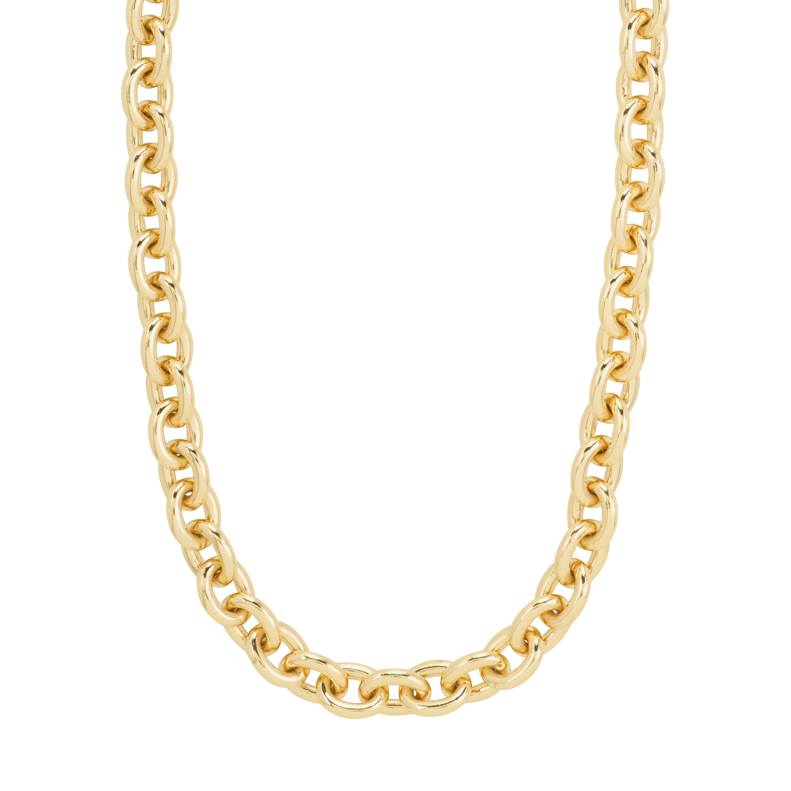 PHASE necklace gold-plated, featuring polished oval links and a decorative clasp, offers a stylish, adjustable chain for a versatile, edgy look.