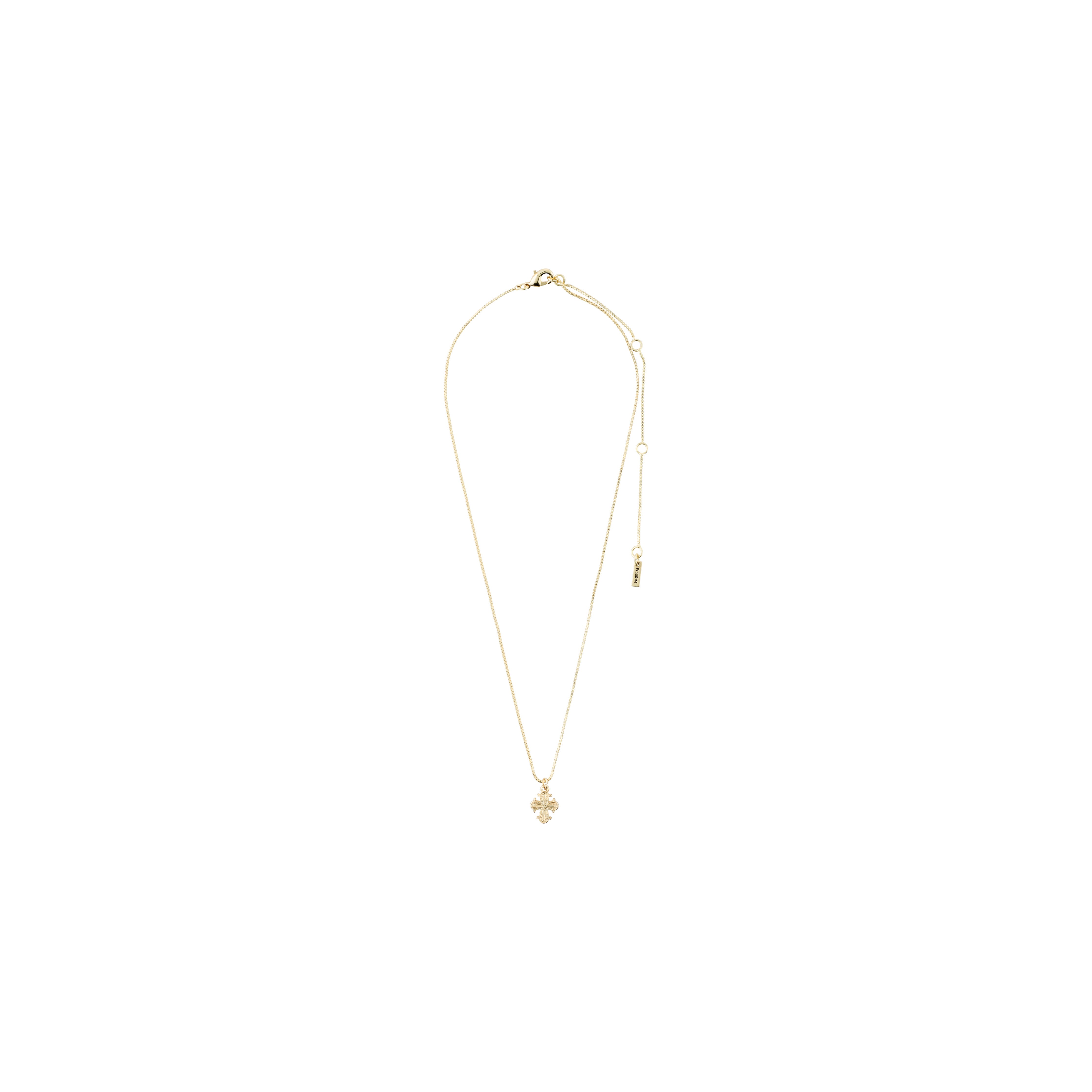 DAGMAR mini pendant necklace gold-plated; features a delicate gold-plated chain with a mini Dagmar Cross, symbolizing Danish heritage and elegance.