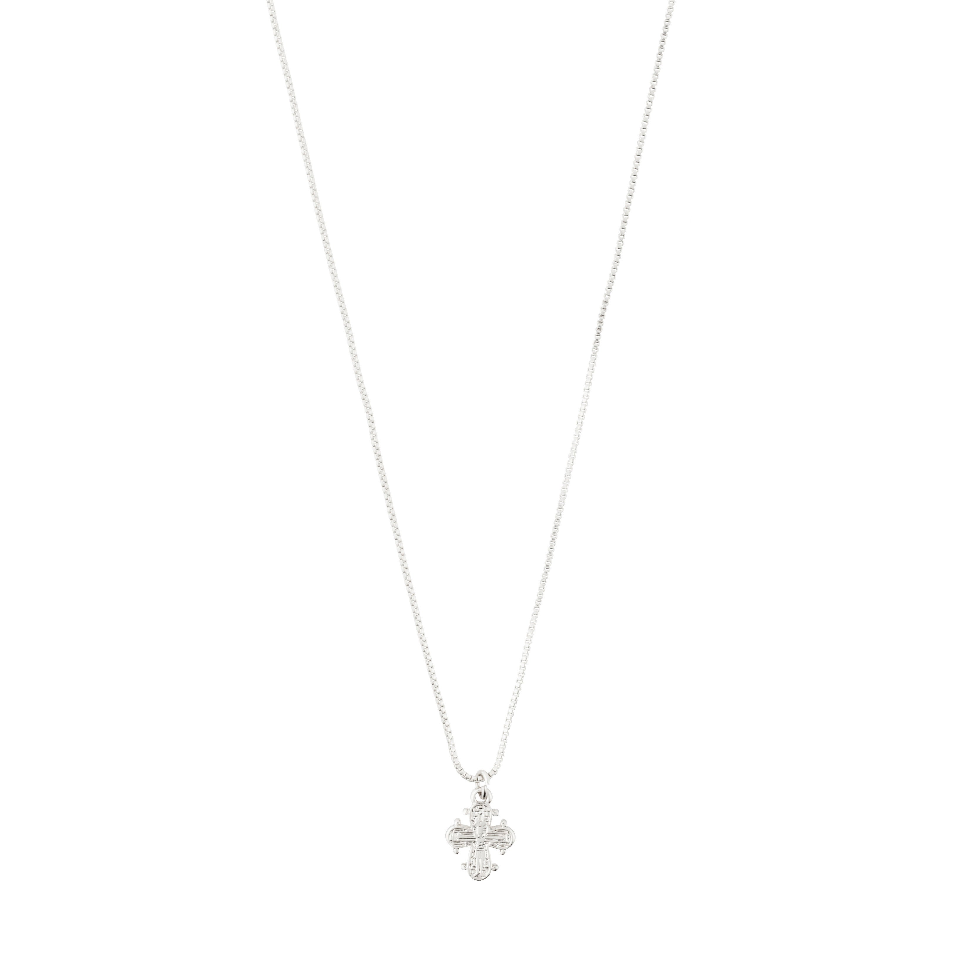 DAGMAR mini pendant necklace, silver-plated, featuring a reimagined Dagmar Cross on a fine box chain, inspired by Danish heritage.