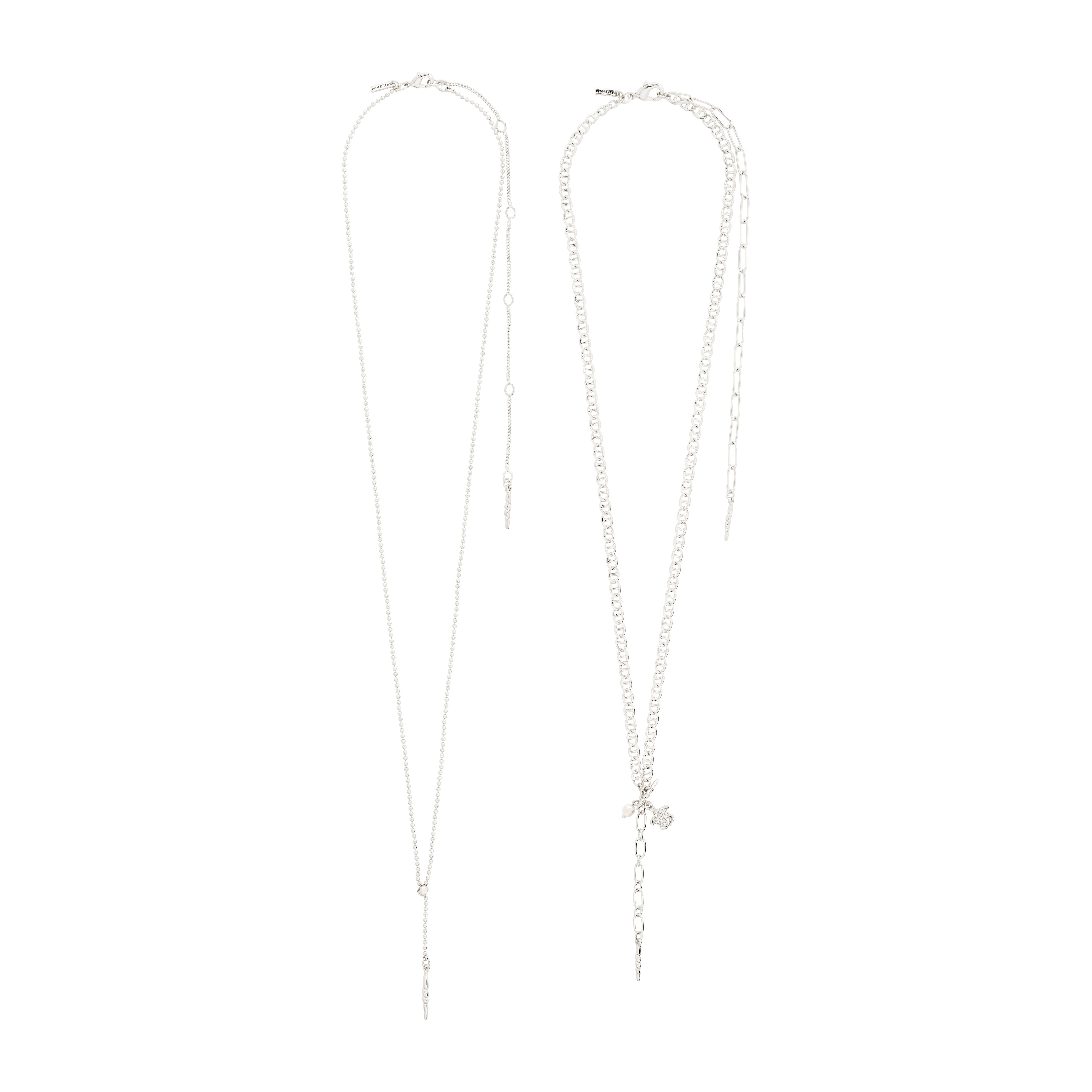 BREEZE necklace 2-in-1 set, silver-plated, featuring a micro turtle with crystals and a freshwater pearl pendant, perfect for a boho luxe style.