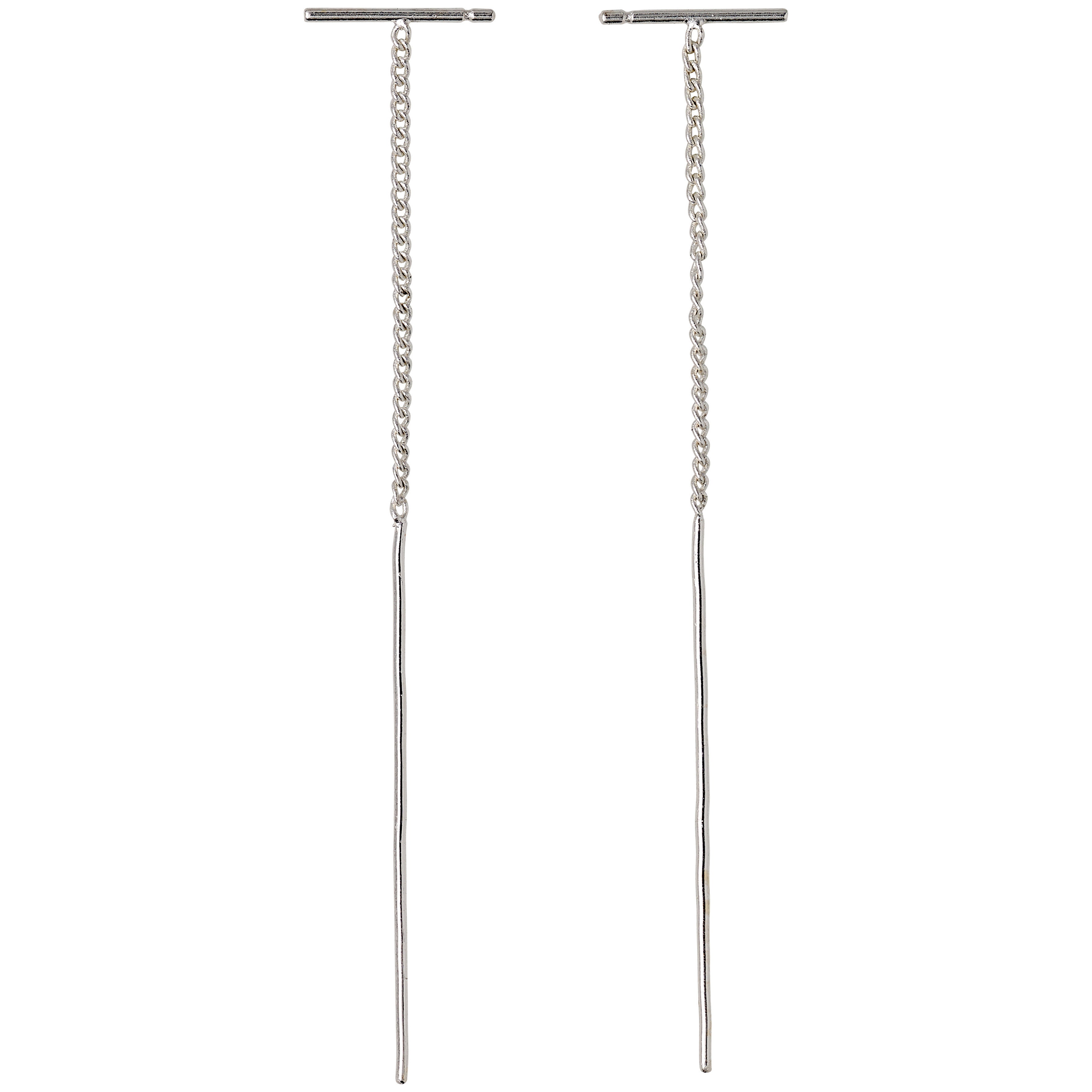 BRIELLE earrings silver-plated: Long silver chain earrings with a minimalist transverse bar, offering versatile style and lightness for a trendy, personal expression.