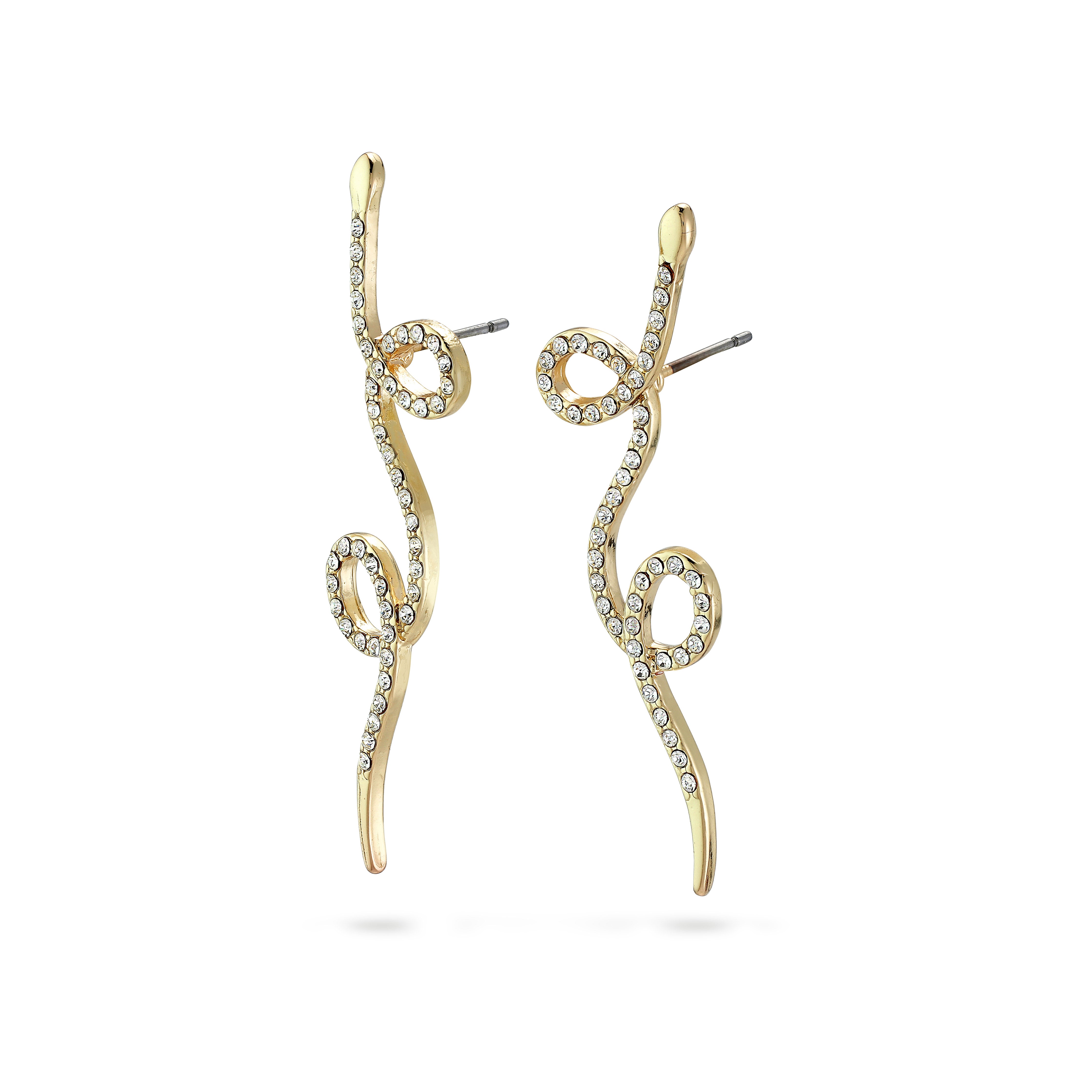 EBBA crystal snake earrings, gold-plated, showcasing a captivating design with crystal accents, inspired by mythology and exuding refined glamour.