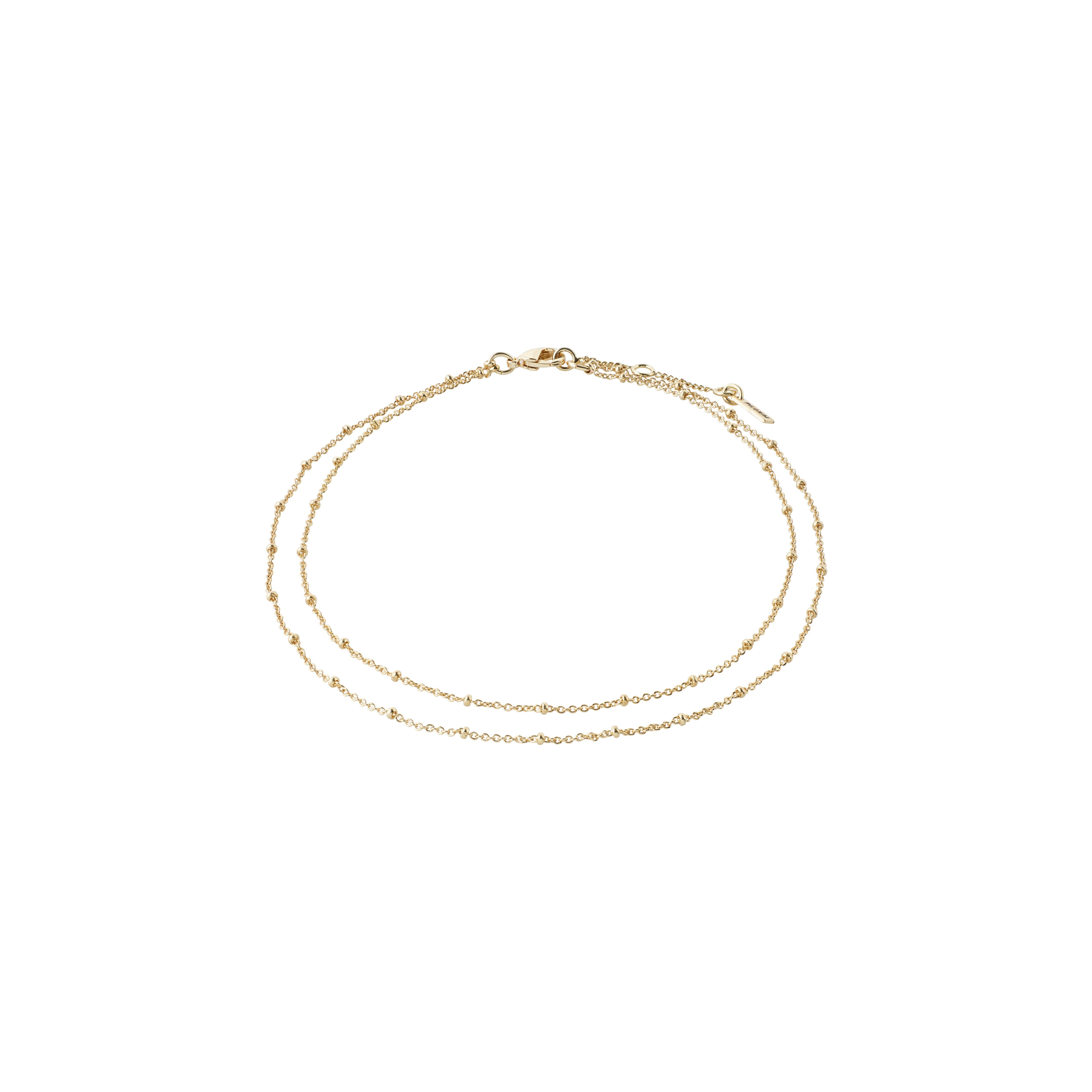 ELKA ankle chain 2-in-1 gold-plated, featuring two delicate chains with round pendants, perfect for adding elegance and shine to summer outfits.