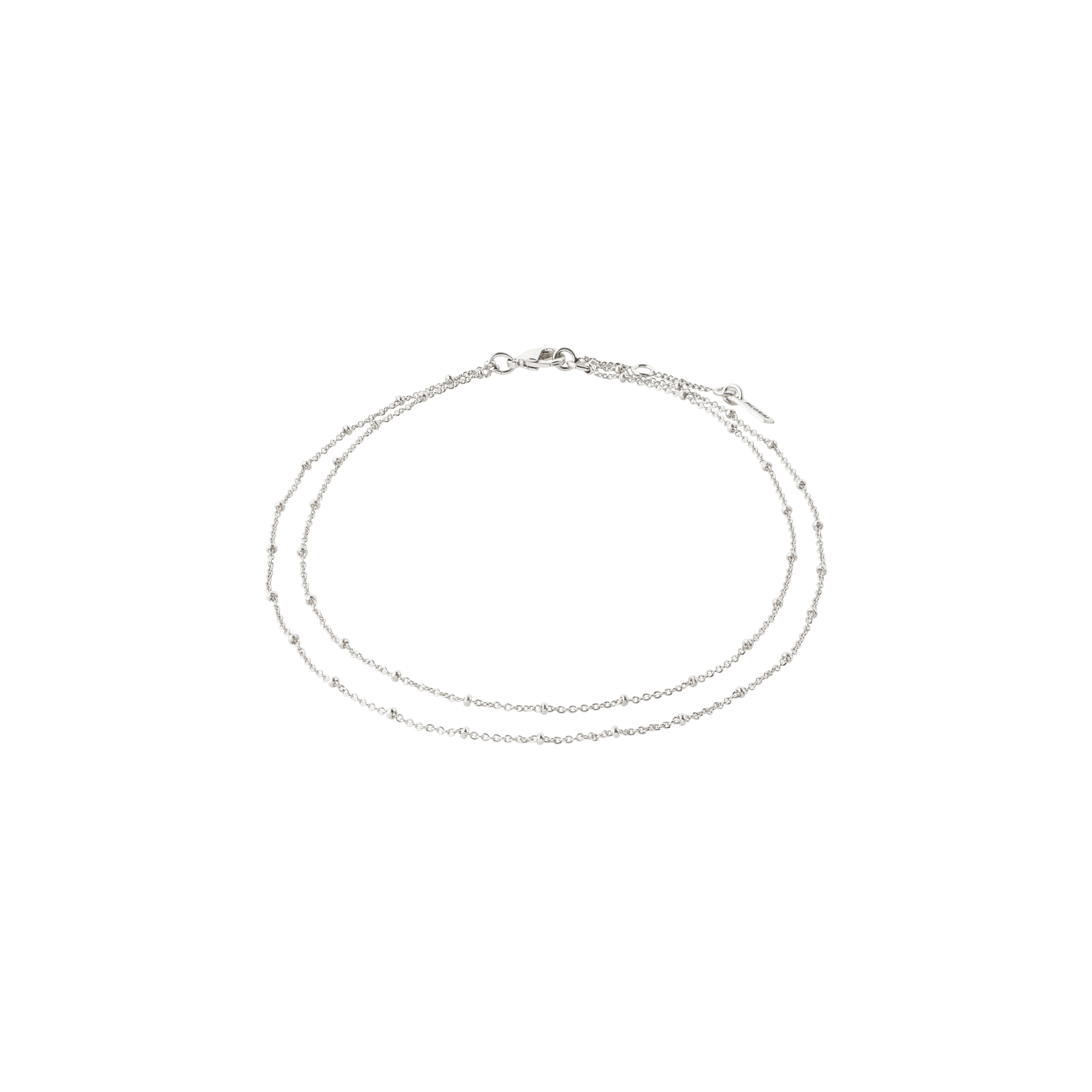 ELKA ankle chain 2-in-1 silver-plated, featuring two delicate chains with small round pendants, offering a chic, layered look.