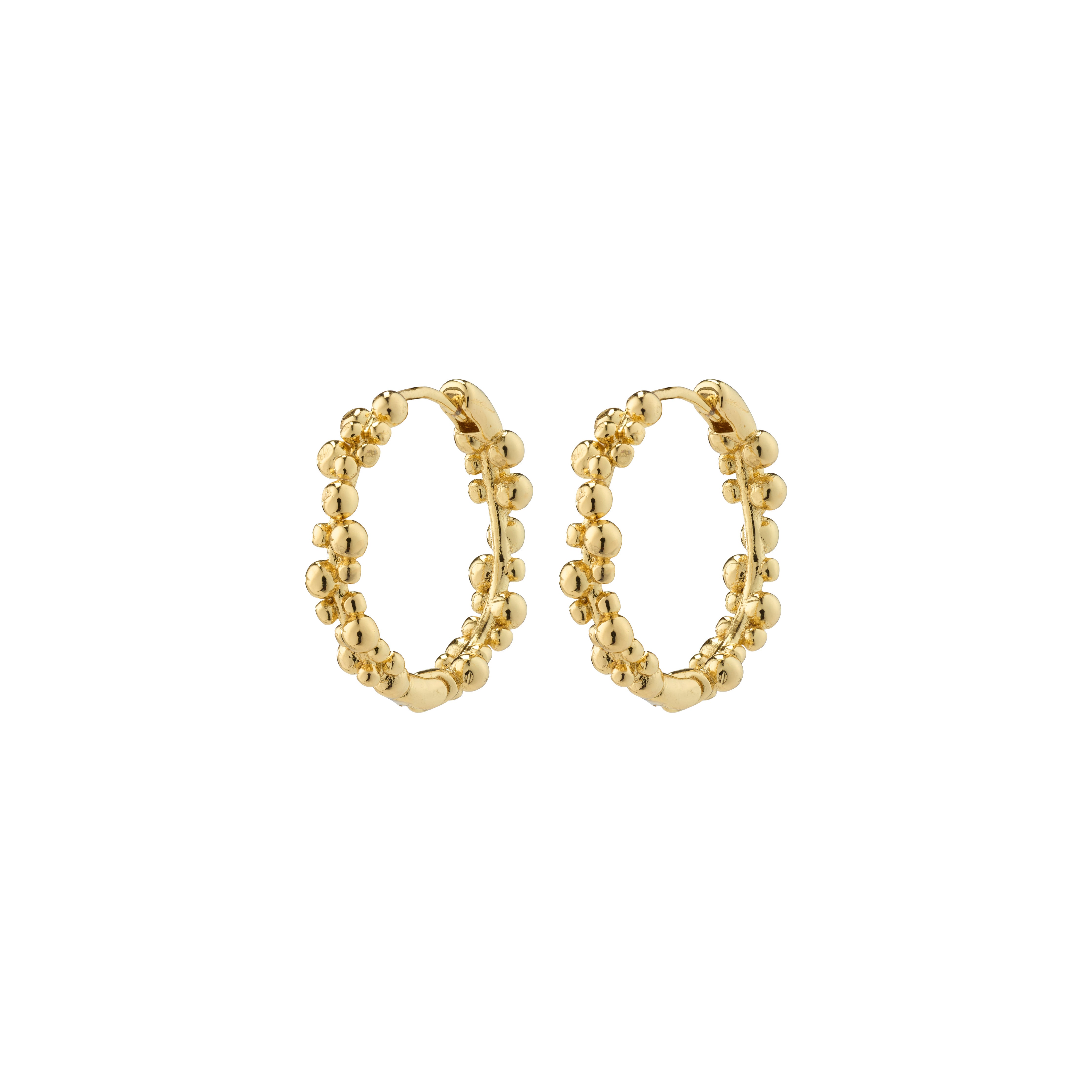 SOLIDARITY medium bubbles hoop earrings, gold-plated, featuring asymmetric bubble shapes for a playful, dynamic look, made from 99% recycled materials.
