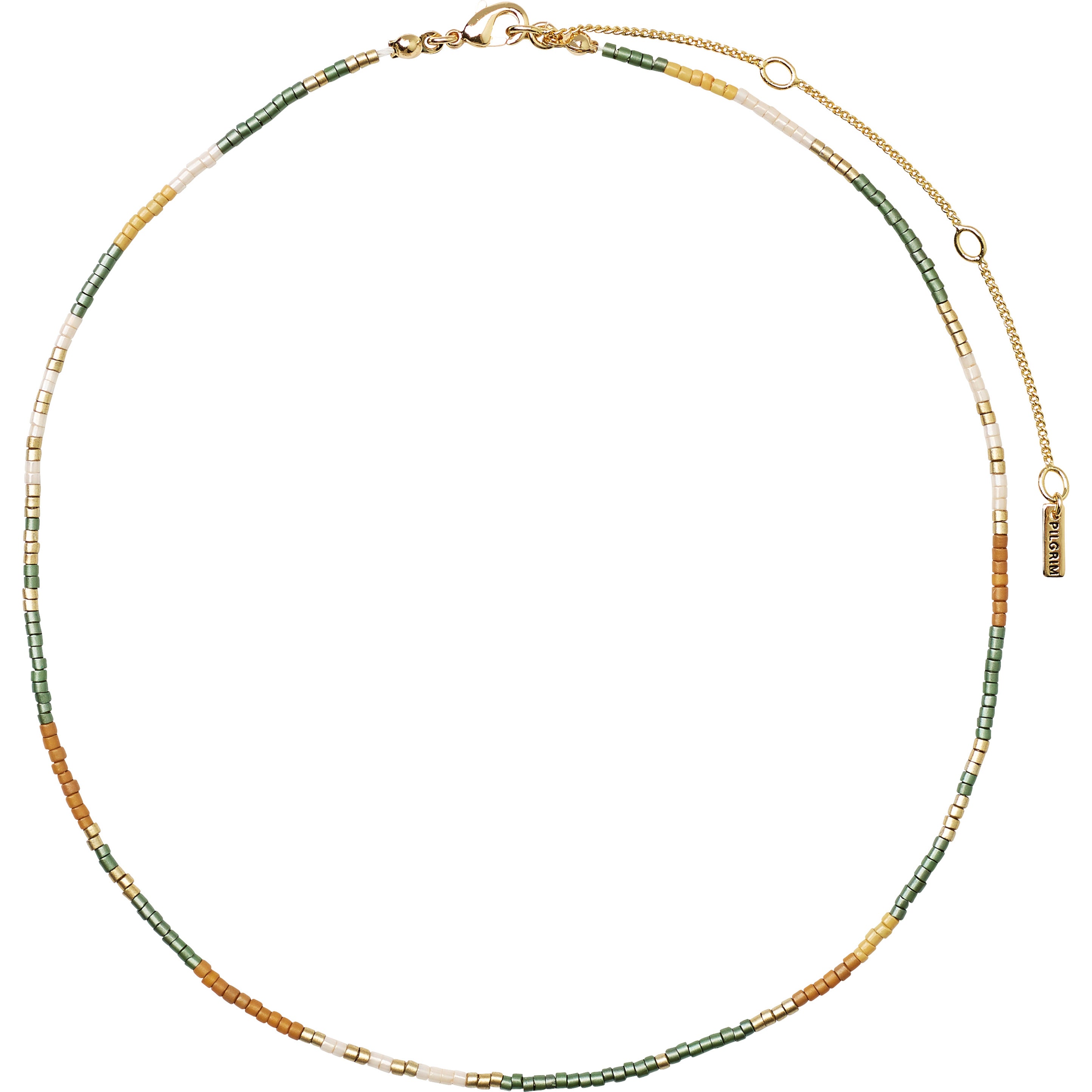 ALISON necklace features taupe and grey glass beads on a gold-plated chain, perfect for a boho-inspired, layered look. Measures 36 cm with 9 cm extension.