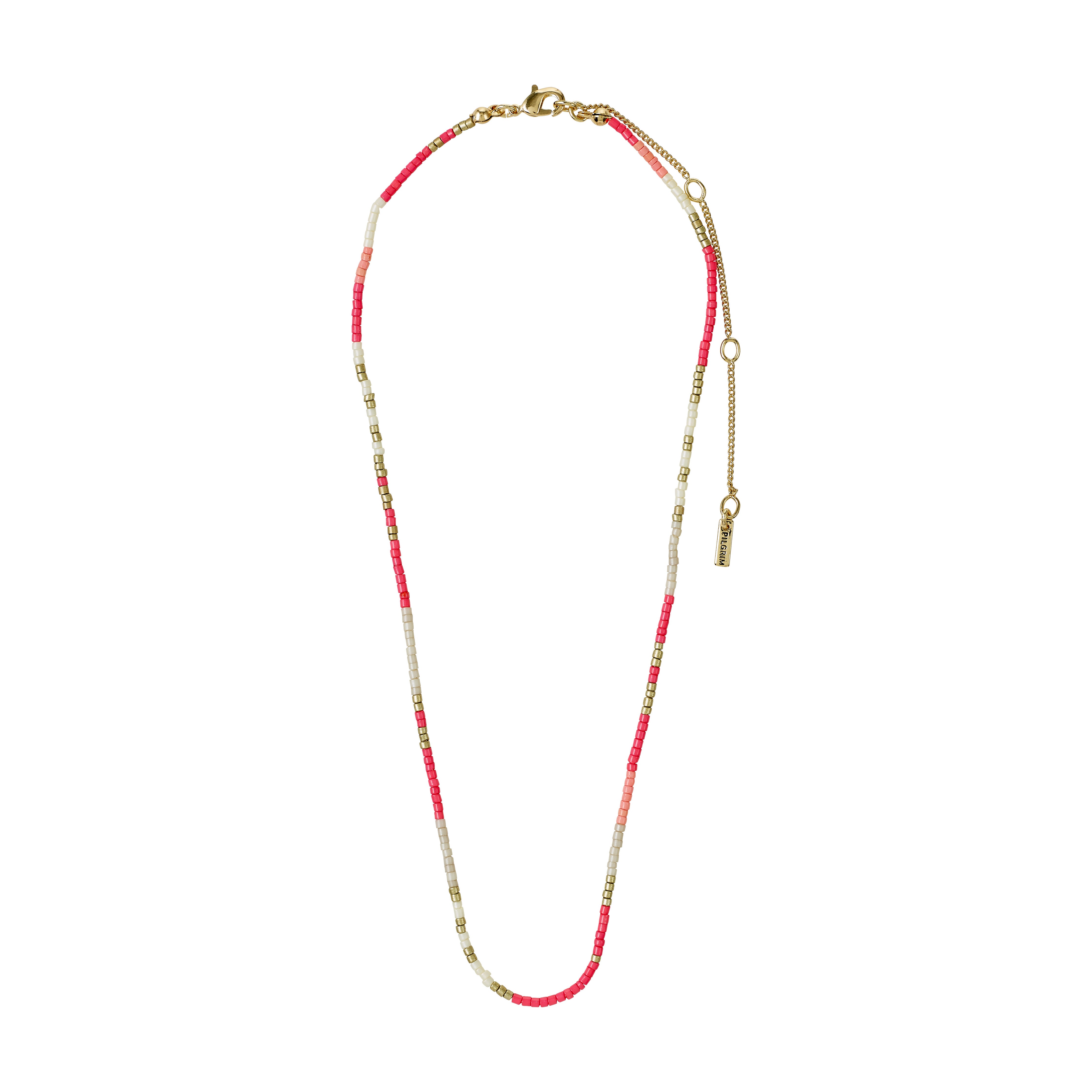 ALISON necklace pink, gold-plated: features a gold chain with pink and grey glass beads, offering a boho-inspired, festival-ready look. Perfect for layering.