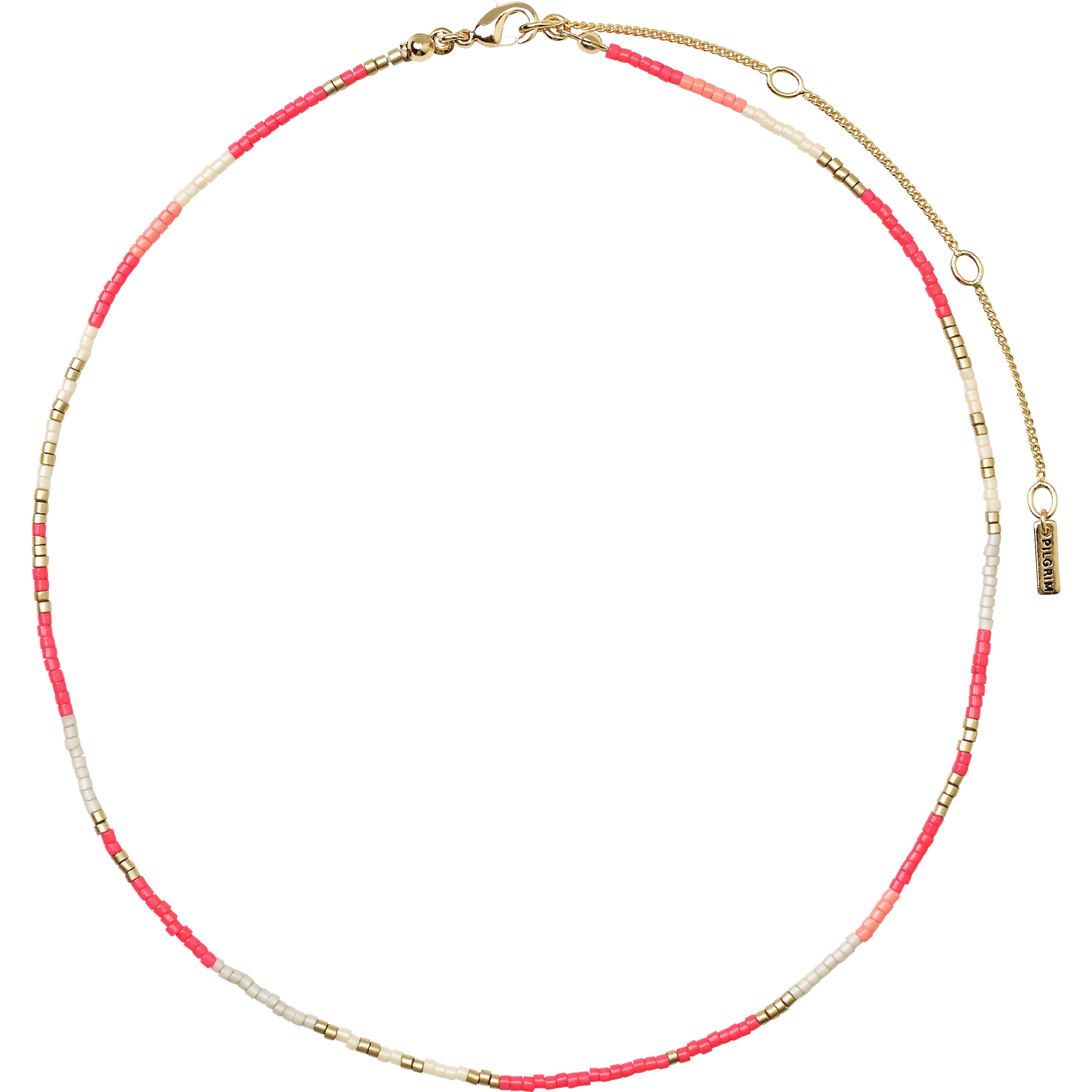 ALISON necklace: A close-up of a gold-plated chain with pink and grey glass beads, showcasing a boho-inspired, layered style ideal for a relaxed festival vibe.