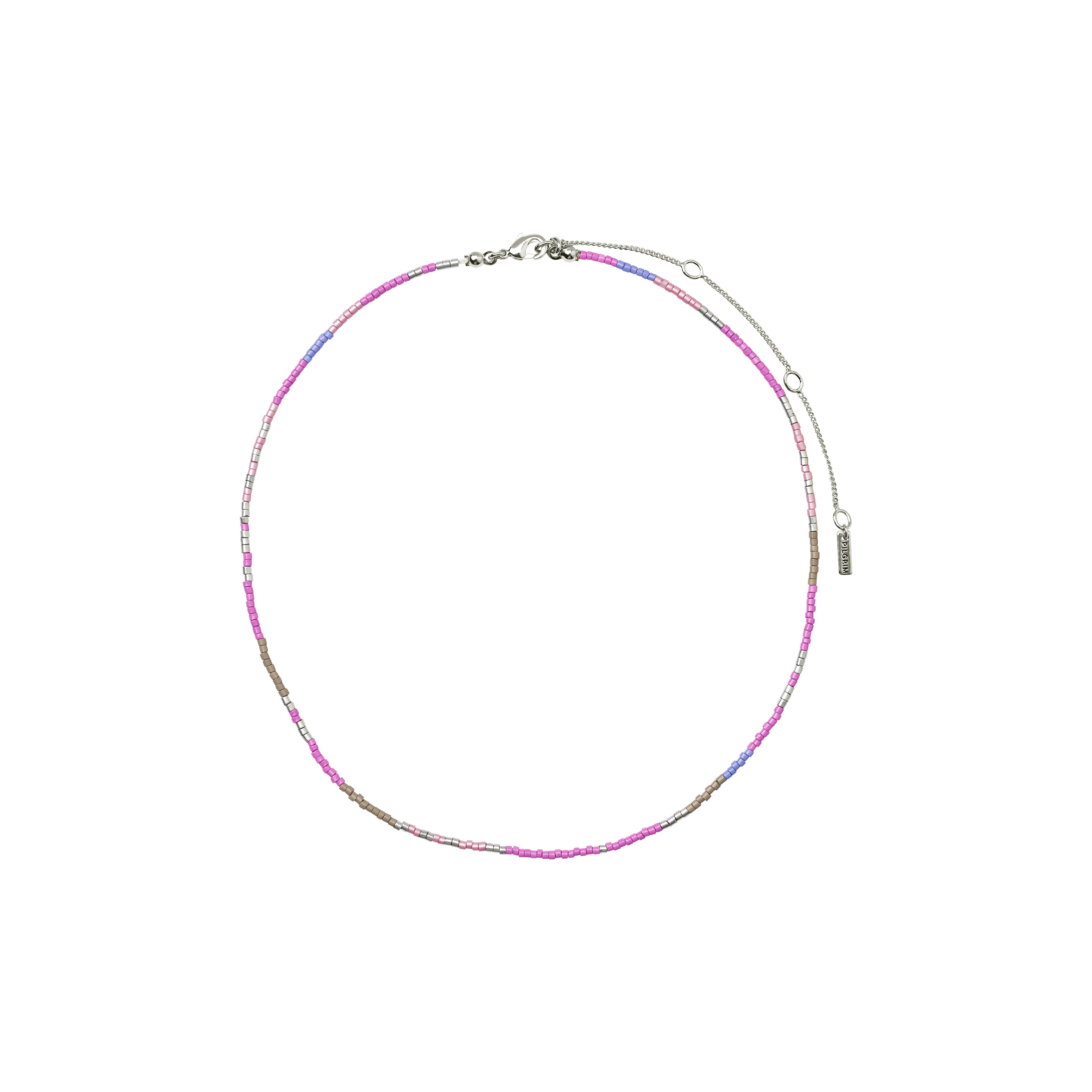 ALISON necklace purple, silver-plated with colorful glass beads, showcasing a boho-inspired, layered style. Perfect for a relaxed, festival-ready look.