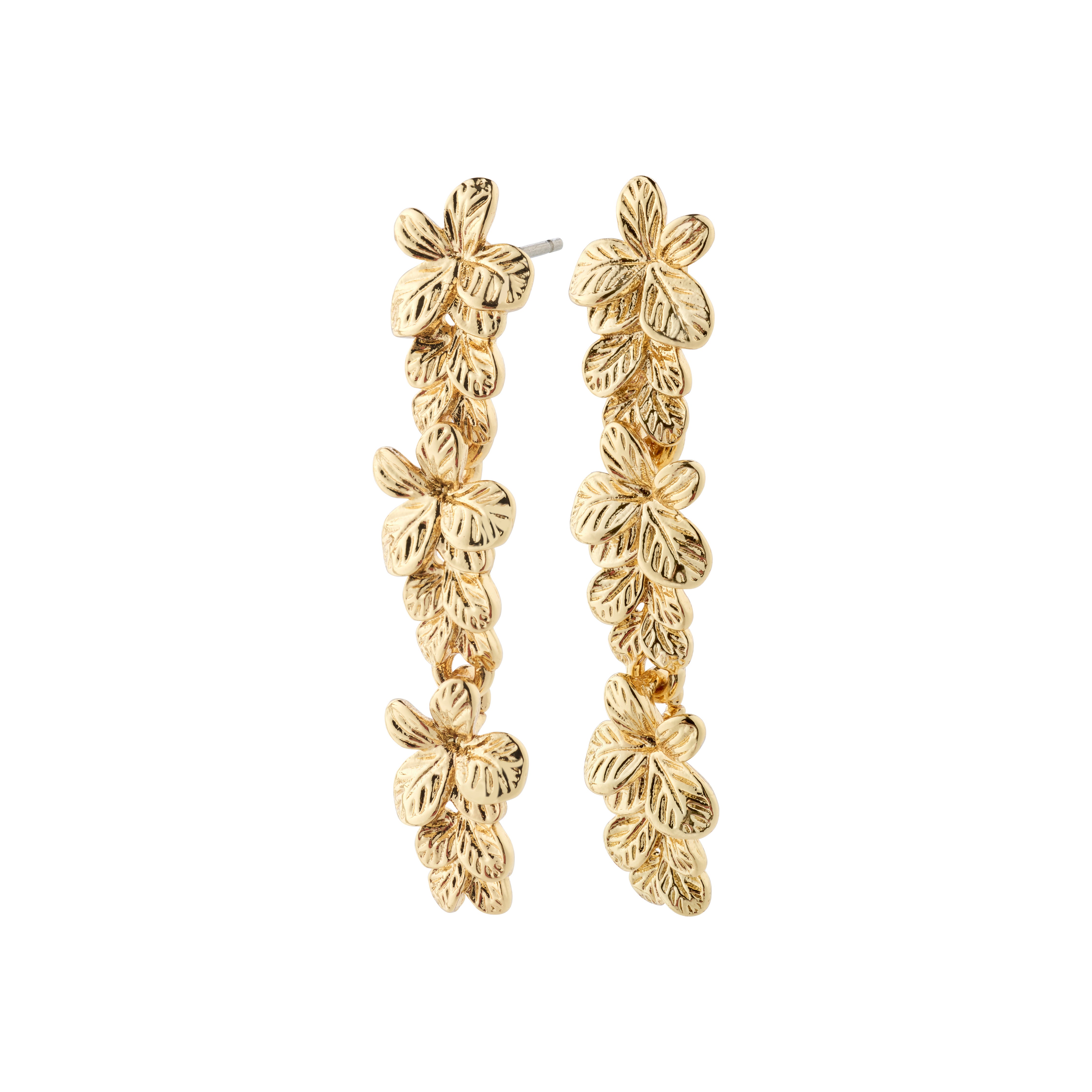 CHARMAINE gold-plated earrings featuring a flowery, oriental design, exemplifying boho-luxe elegance, crafted from recycled materials, embodying Pilgrim's timeless and trendy Danish jewelry style.