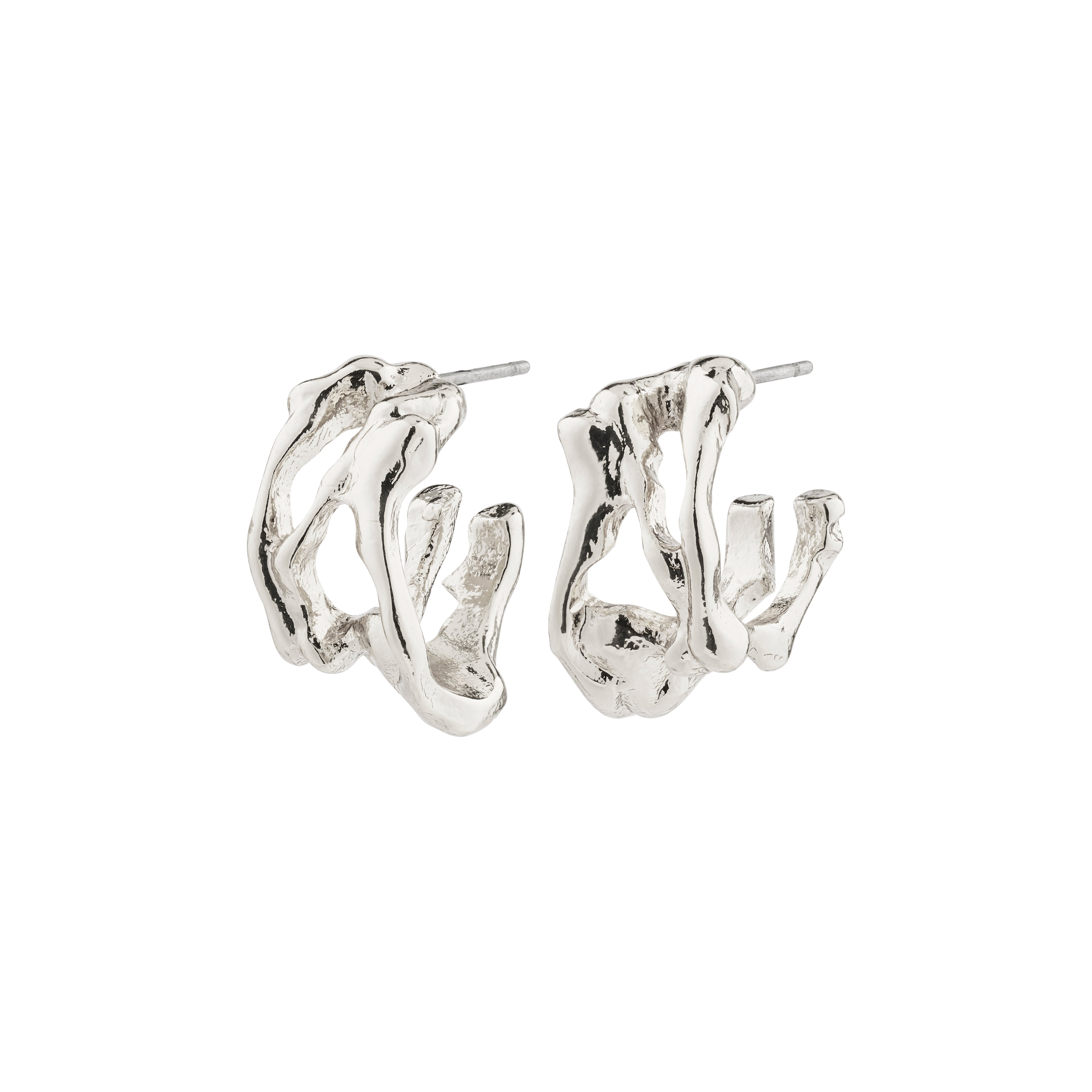 FOTINI hoop earrings silver-plated by Pilgrim, featuring an organic design in lightweight, transparent half hoops crafted from 97% recycled material.