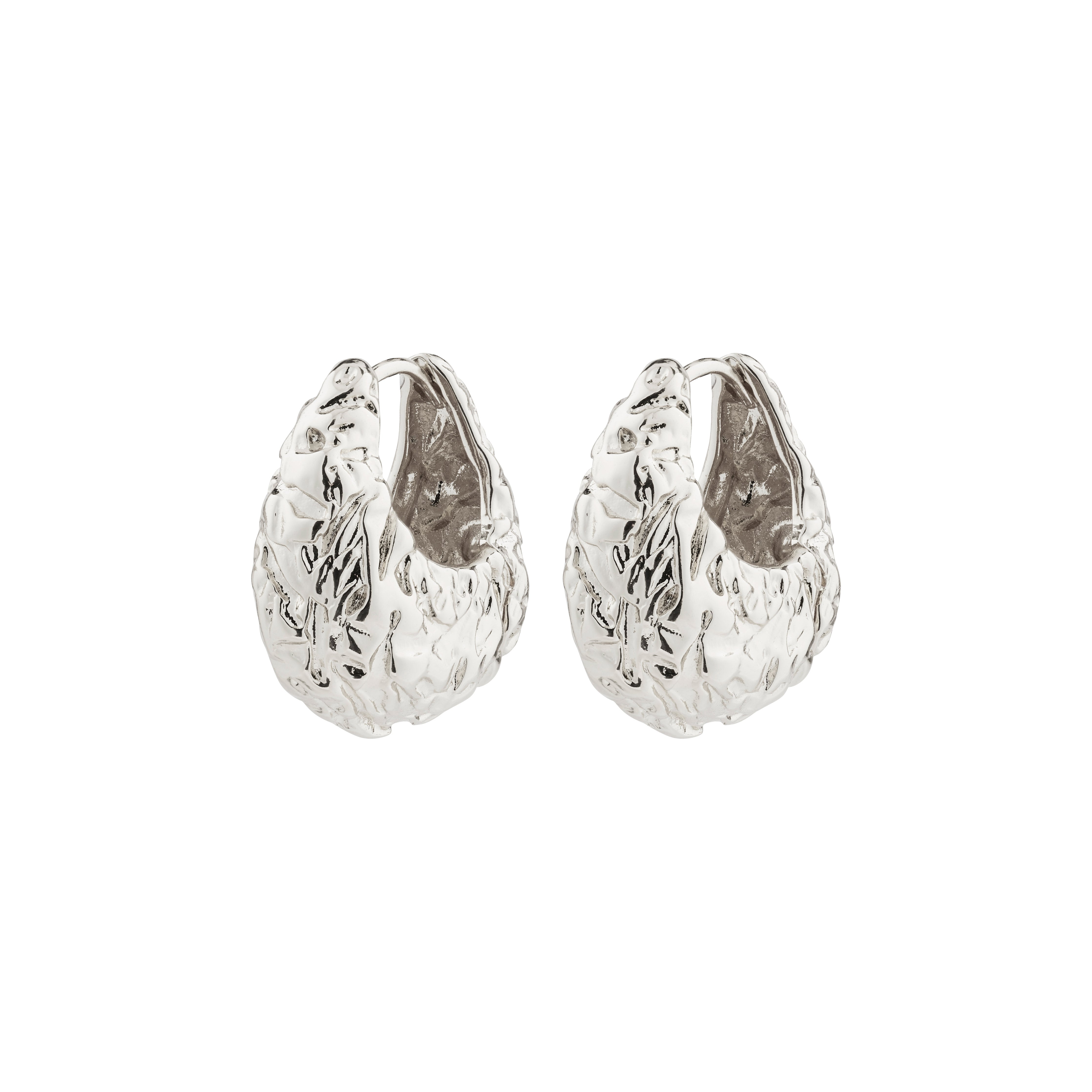 LINCOLN earrings silver-plated, rustic wide hoops with a shiny finish and click clasp, crafted from recycled materials for a bold, everyday style.
