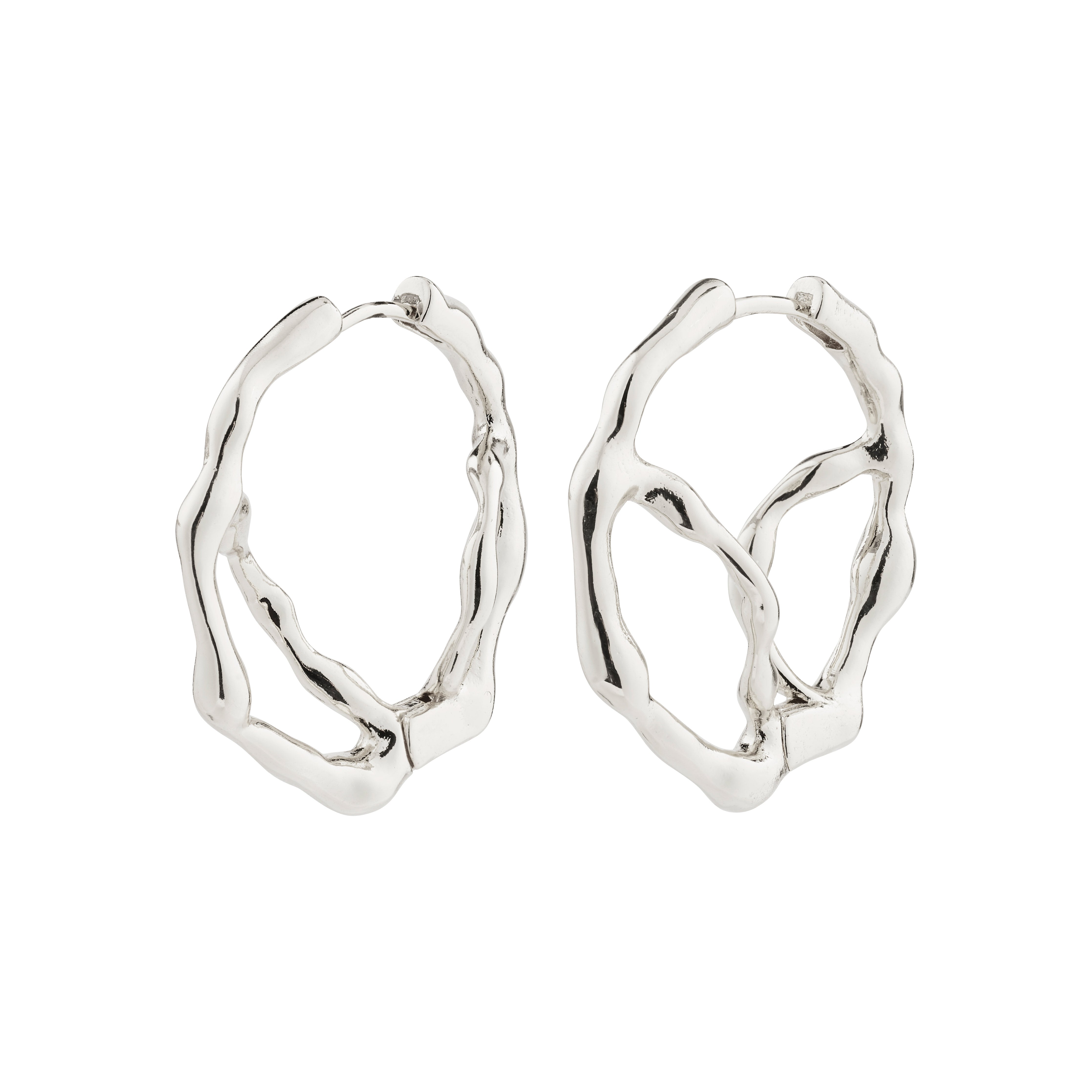 DIDO hoop earrings, silver-plated, with unique organic design and modern twist, featuring an easy click clasp, embodying Pilgrim's stylish and eco-conscious ethos.