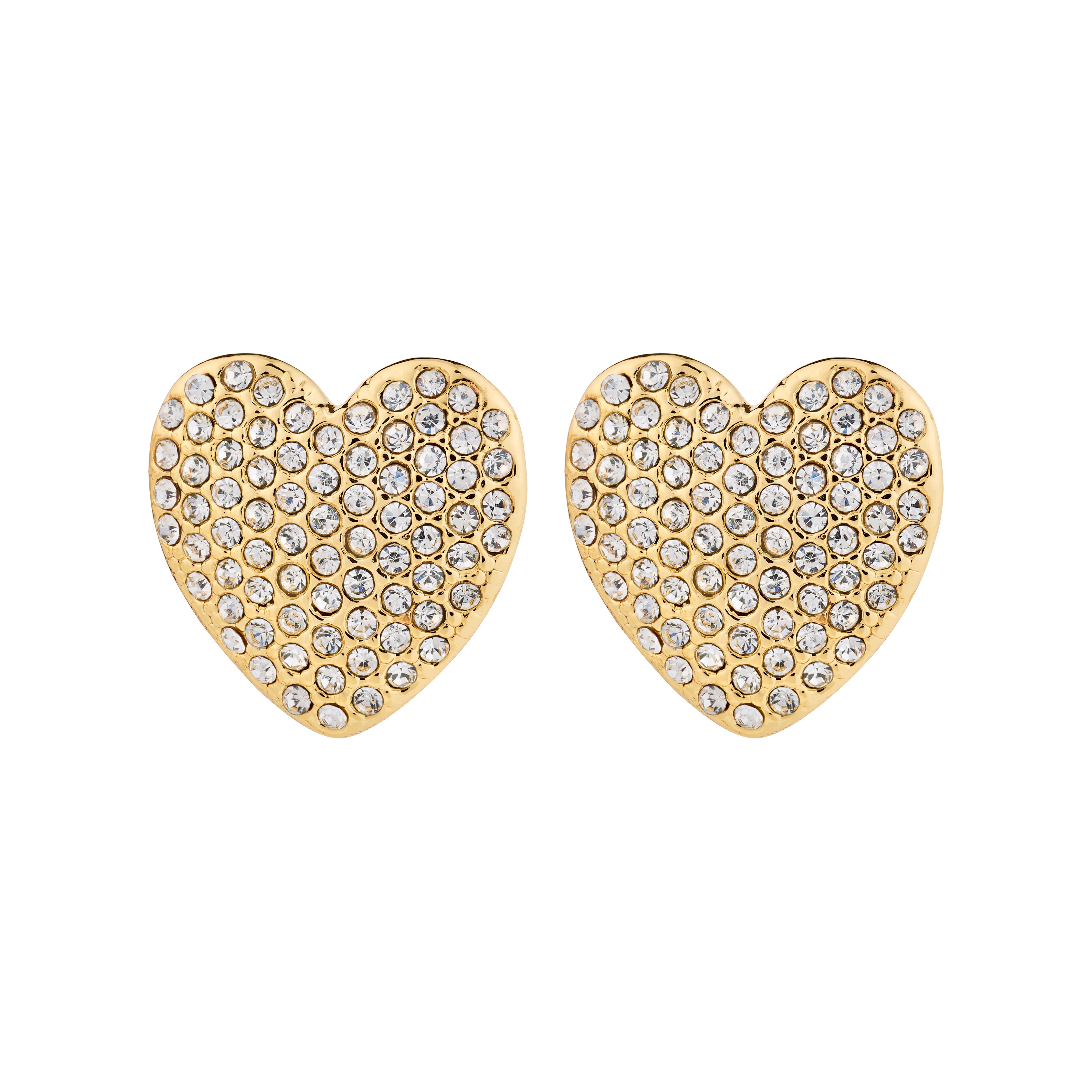 DUNE heart earrings gold-plated, featuring heart-shaped studs adorned with sparkling Preciosa crystals, offering elegance and sparkle. Perfect for enhancing everyday style with romantic flair.