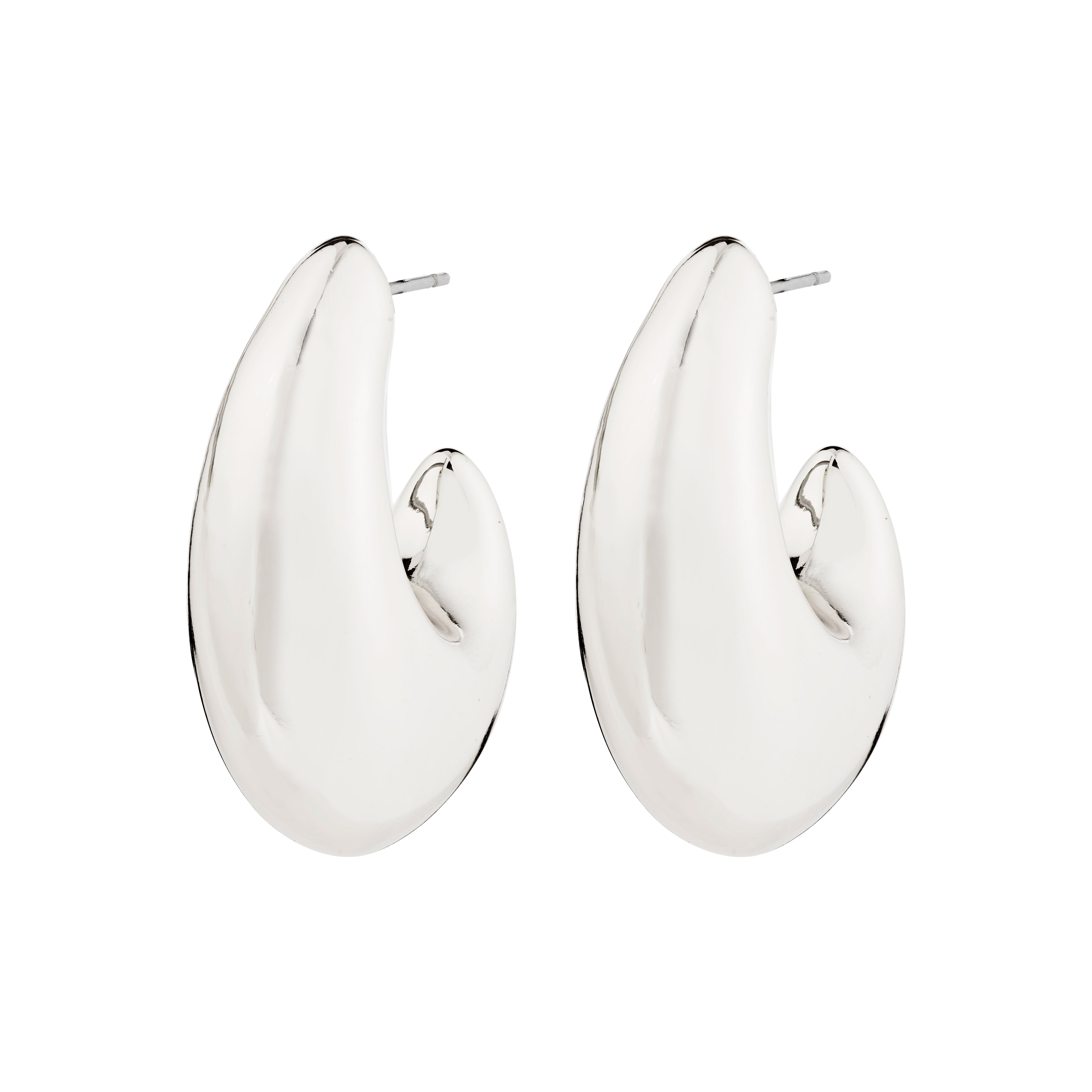 Silver-plated RORY earrings by Pilgrim, chunky oval half-hoops with a vintage vibe, perfect for enhancing any outfit. Made from 97% recycled materials.