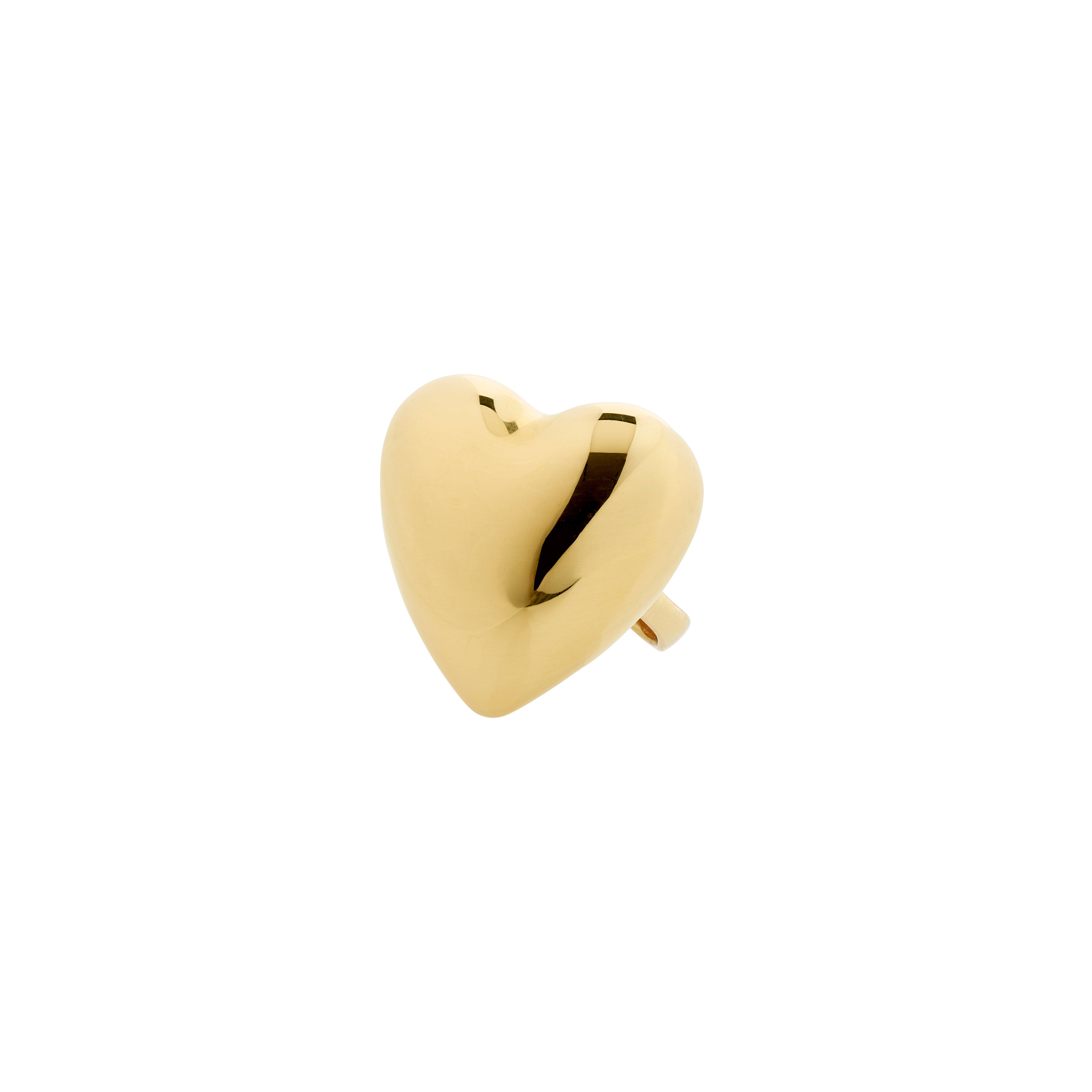 Gold-plated ANNEMETTE ring with a chunky heart design, offering a bold, romantic touch, perfect for trendsetters and personal-style seekers. Crafted from recycled materials.