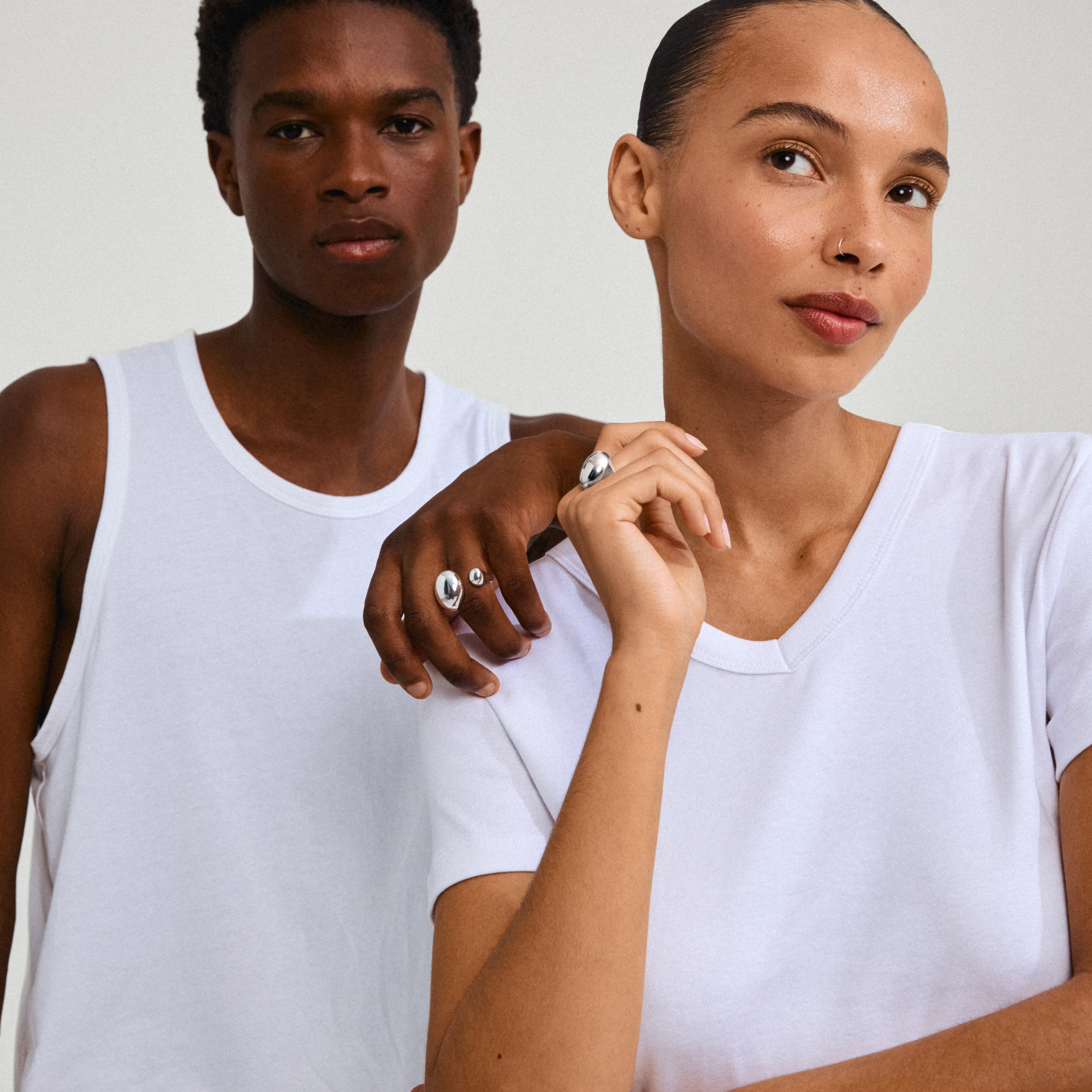 ALVIN ring silver-plated on a woman's hand, showcasing its elegant bubble dome shape and shiny finish, embodying Pilgrim's Scandi style and commitment to sustainability.