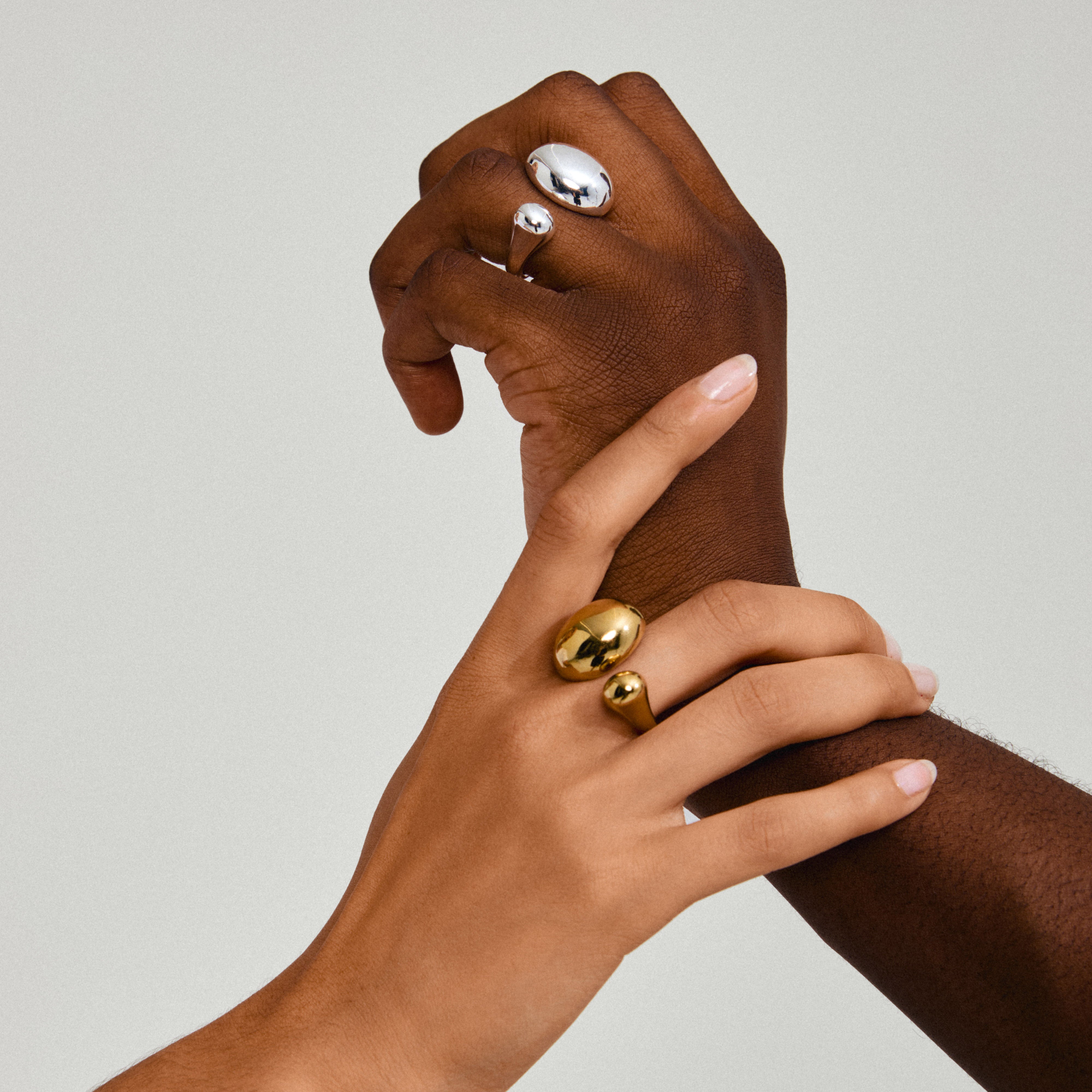 Silver-plated ALVIN ring with a bubble dome shape worn on a hand, showcasing its shiny, chunky design and Scandinavian elegance from Pilgrim.